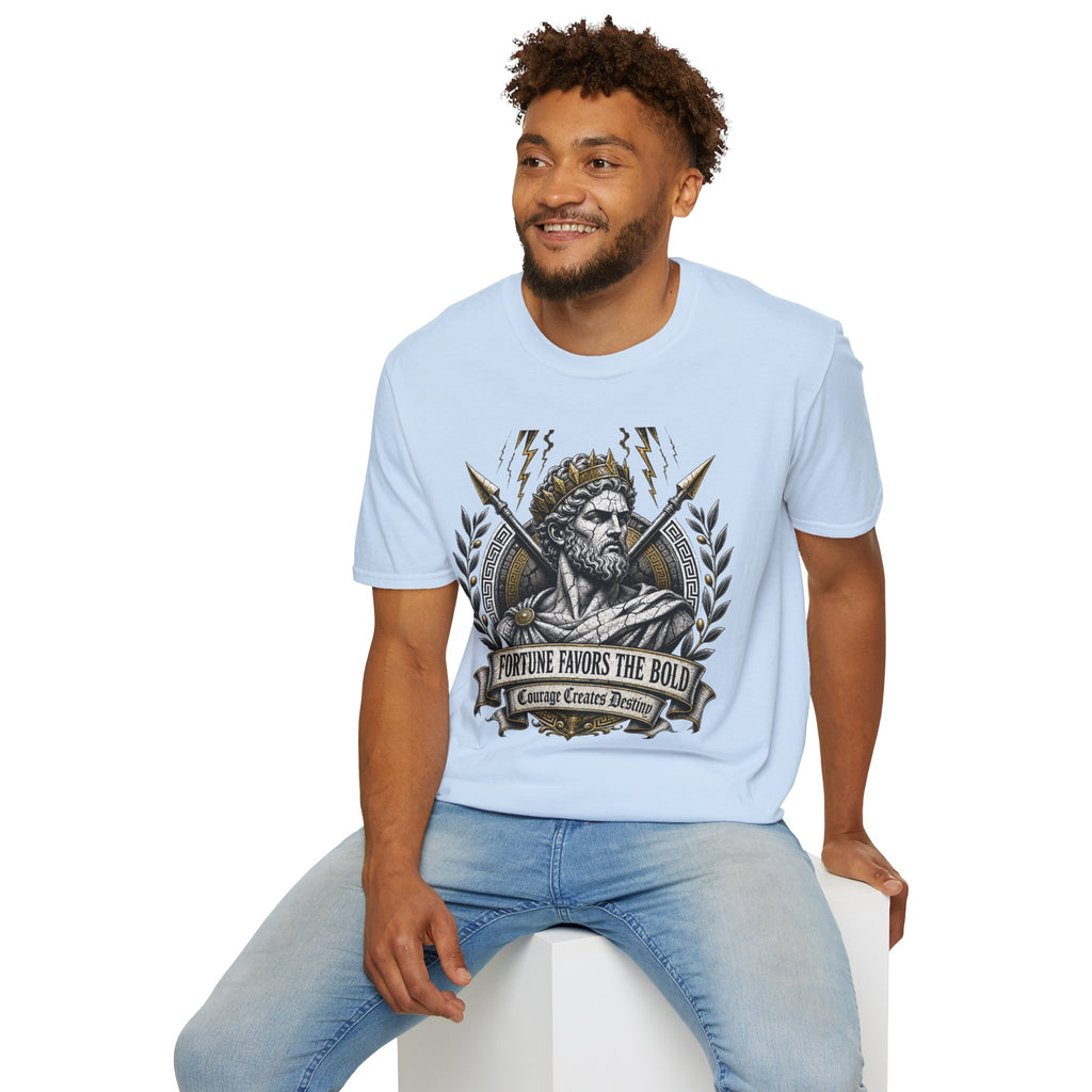 Zeus Lightning T-Shirt — 'Fortune Favors the Bold' Greek God Graphic Tee