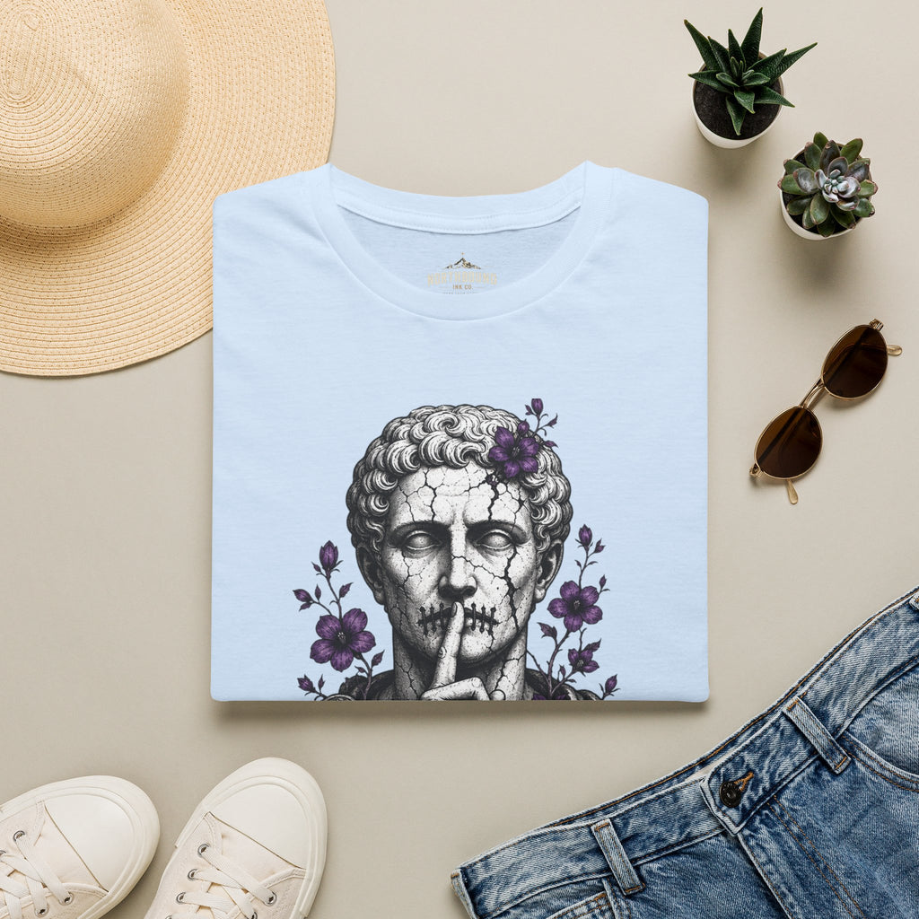 Statue 'Silence Is Opinion' T-Shirt — Gothic Floral Graphic Tee