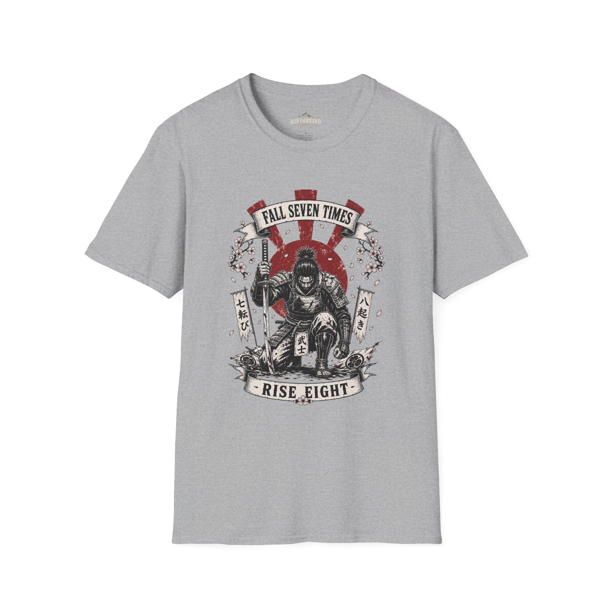 T-Shirt — “Fall Seven Times, Rise Eight” Samurai Graphic Tee
