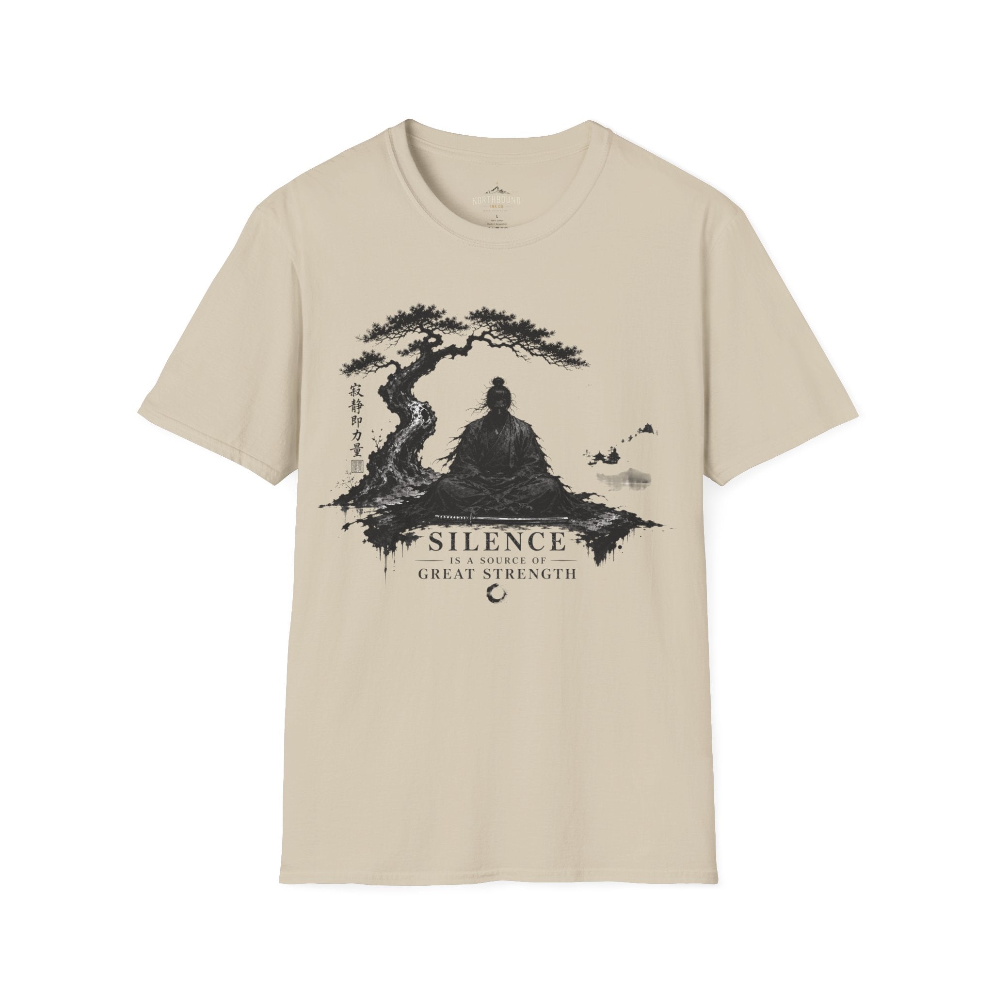 Meditation Zen T-Shirt — 'Silence Is Great Strength' Minimal Bonsai Buddha Tee