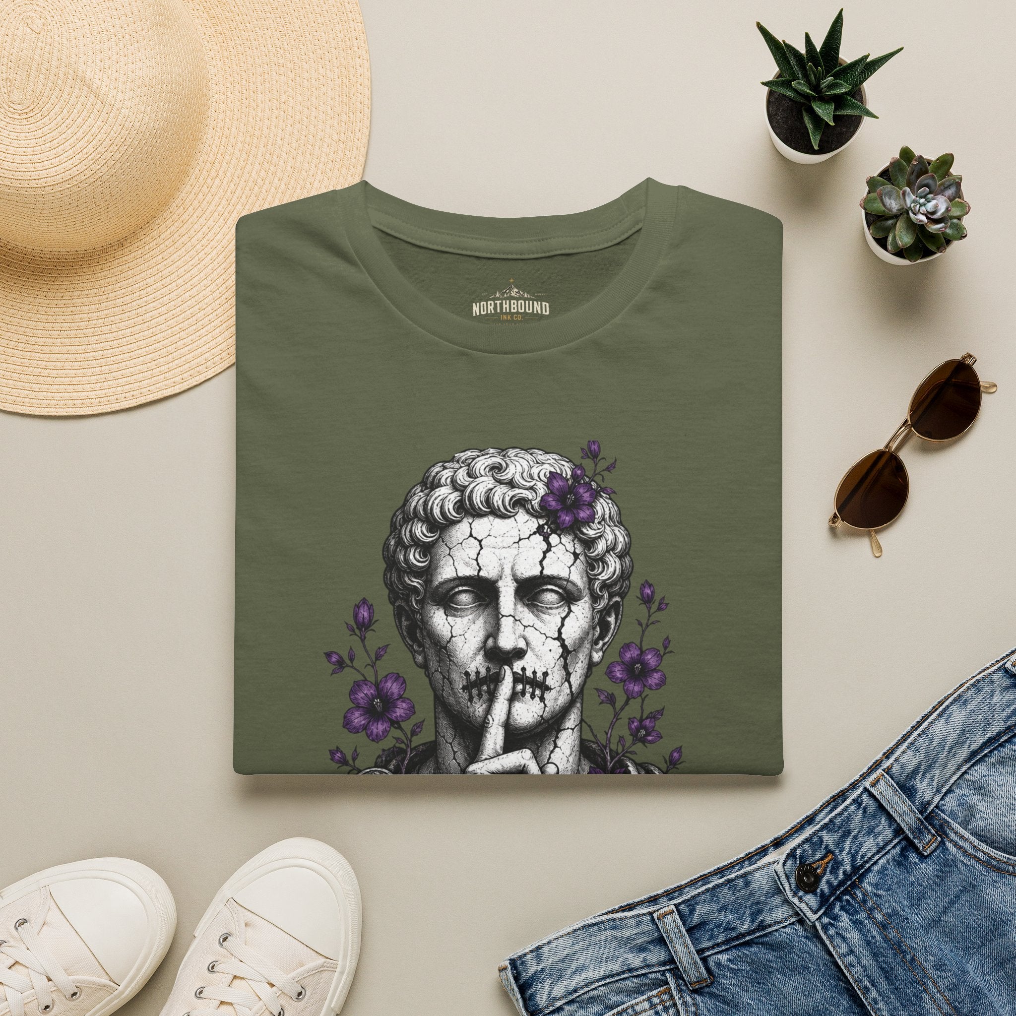 Statue 'Silence Is Opinion' T-Shirt — Gothic Floral Graphic Tee