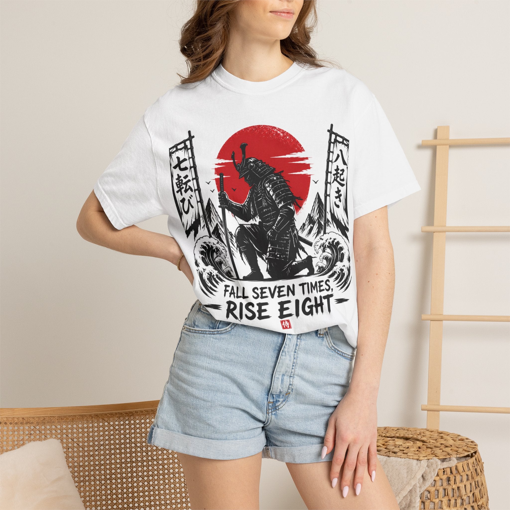 Samurai Rising Graphic T-Shirt — "Fall Seven Times, Rise Eight"