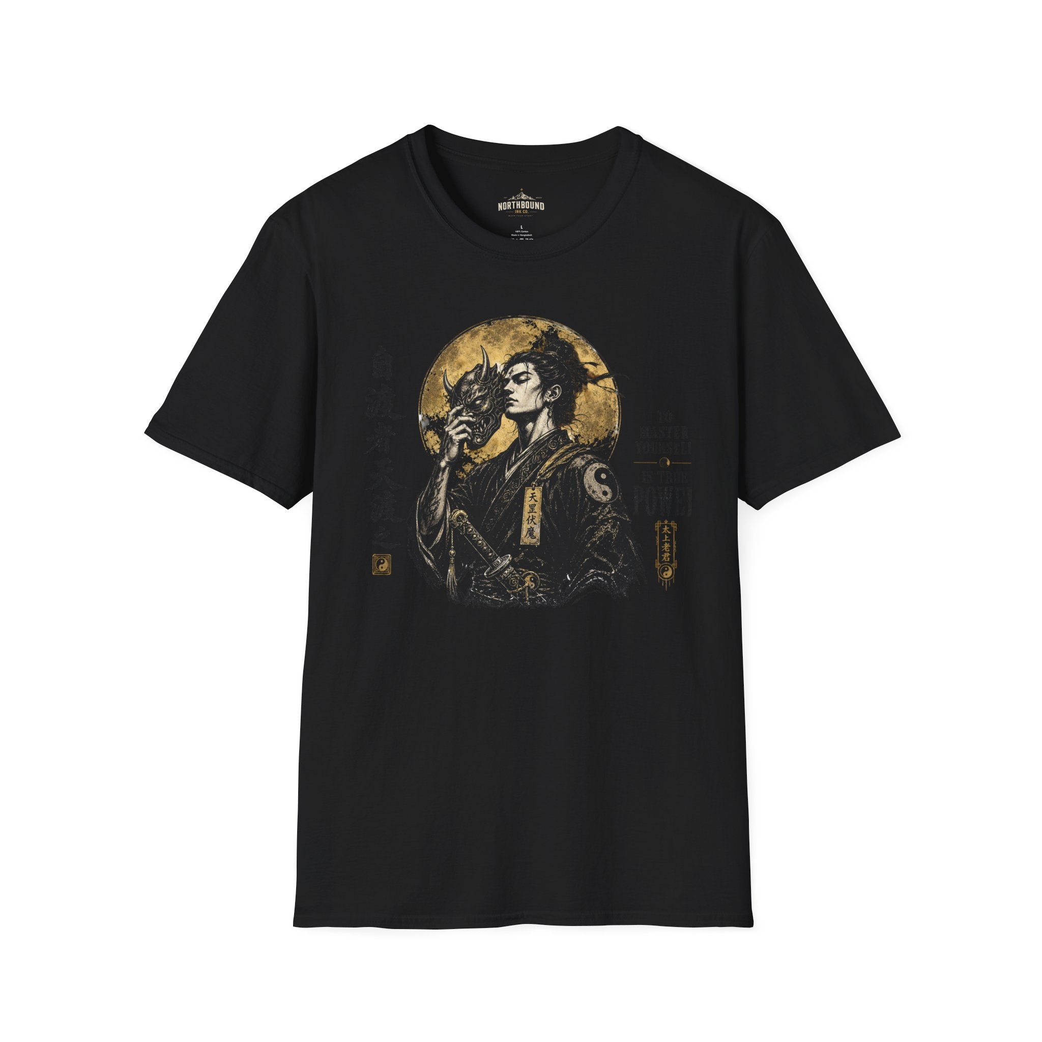 Samurai Mask Graphic T-Shirt — Japanese Warrior Moon Illustration