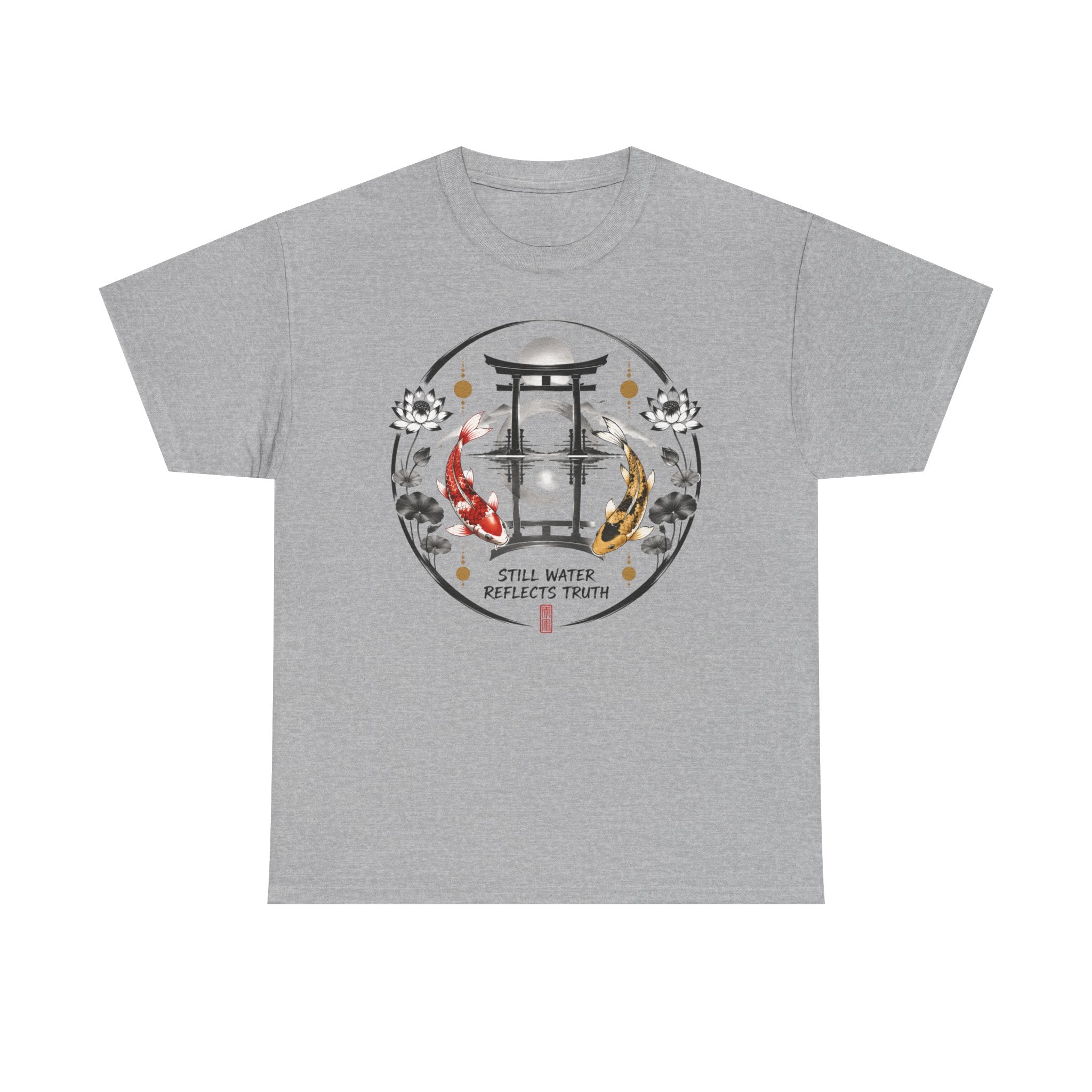 Koi Pond Tee — 'Still Water Reflects Truth' Japanese Torii Graphic T-Shirt