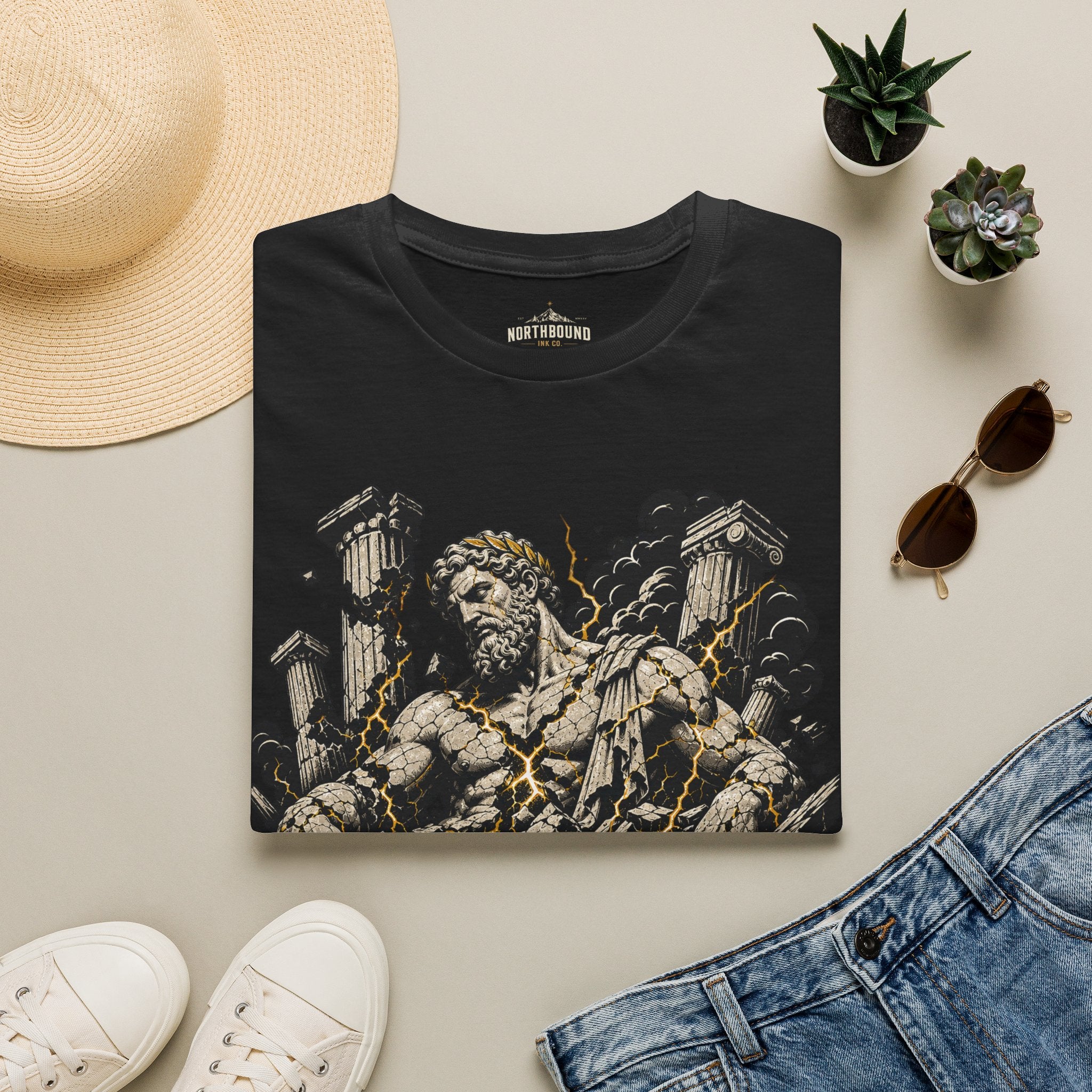 Graphic Tee — "Even Gods Fall" Statue Collapse T-Shirt
