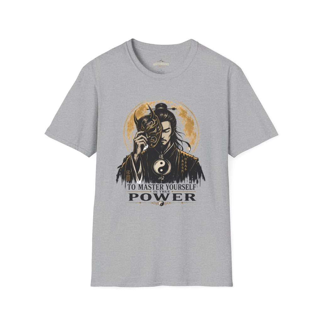 Samurai Mask Tee — "To Master Yourself Is Power" Graphic T-Shirt