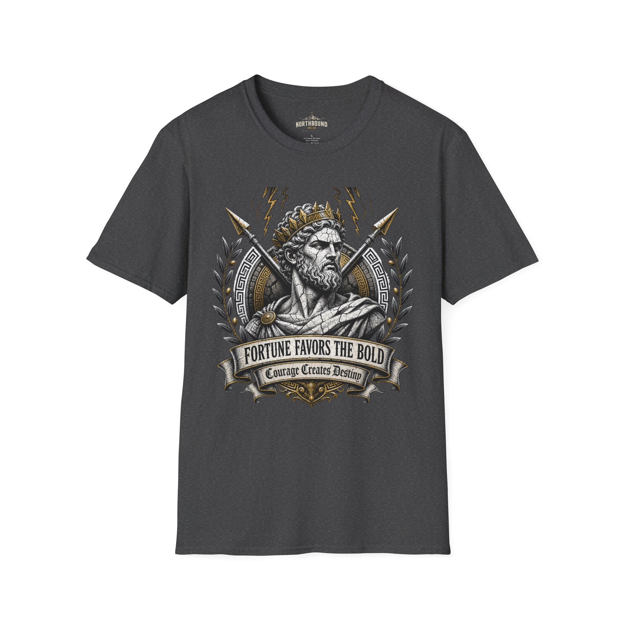 Zeus Lightning T-Shirt — 'Fortune Favors the Bold' Greek God Graphic Tee