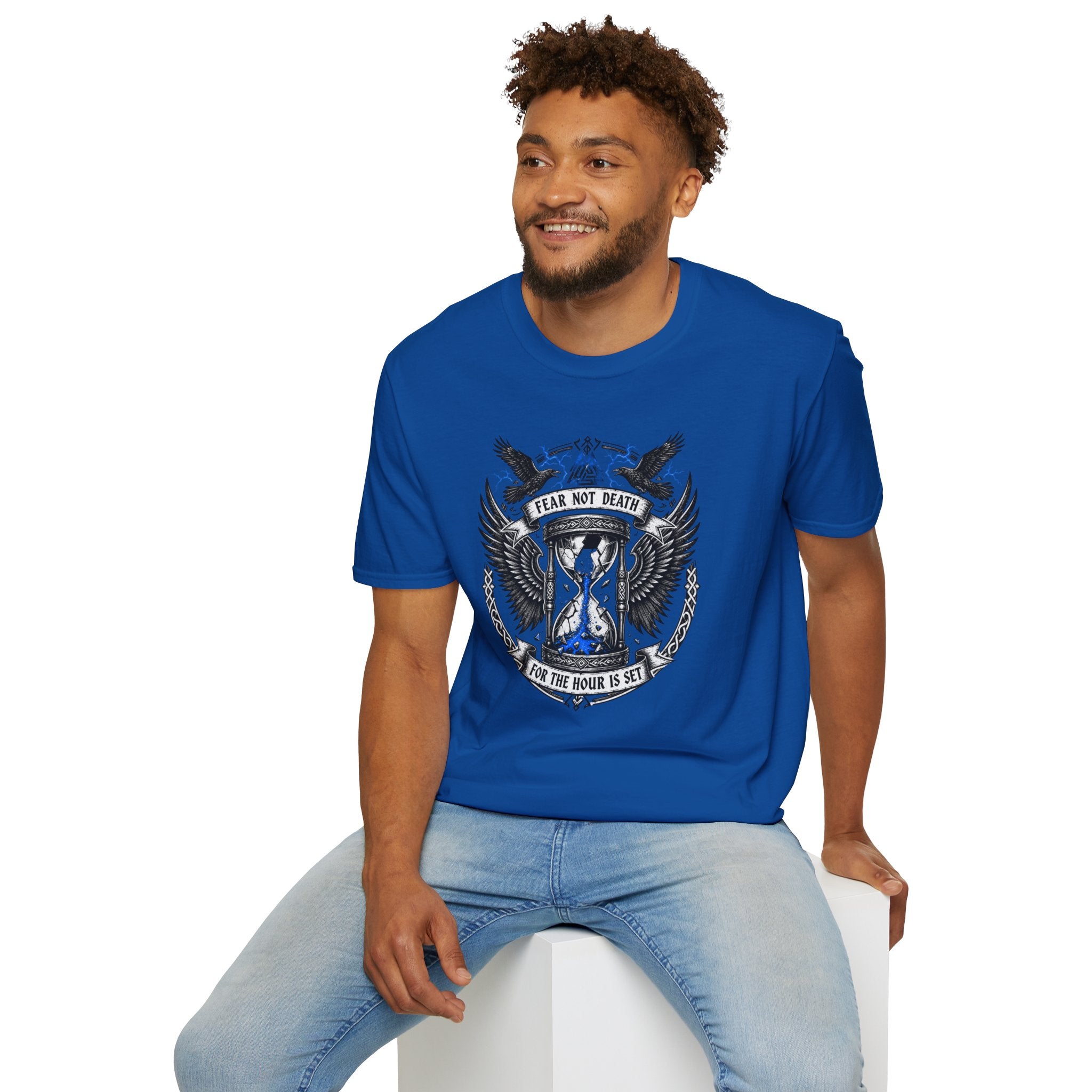 Fear Not Death T‑Shirt — Viking Hourglass Shield Design