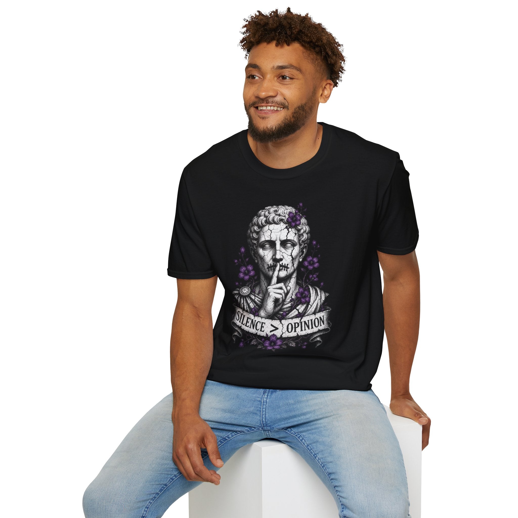 Statue 'Silence Is Opinion' T-Shirt — Gothic Floral Graphic Tee