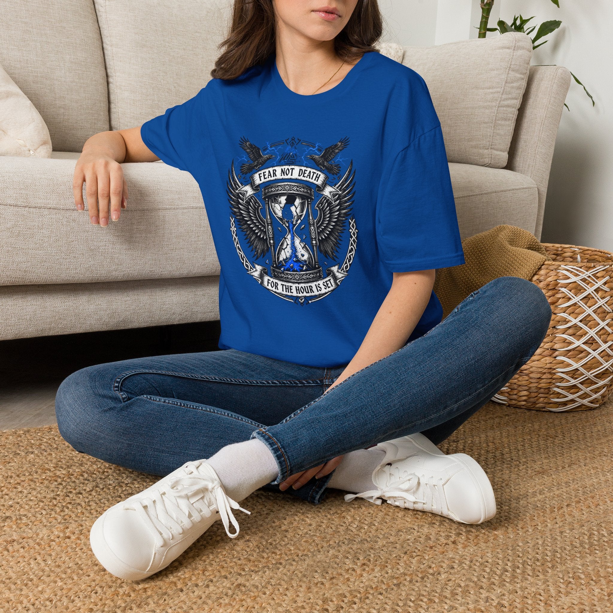 Fear Not Death T‑Shirt — Viking Hourglass Shield Design