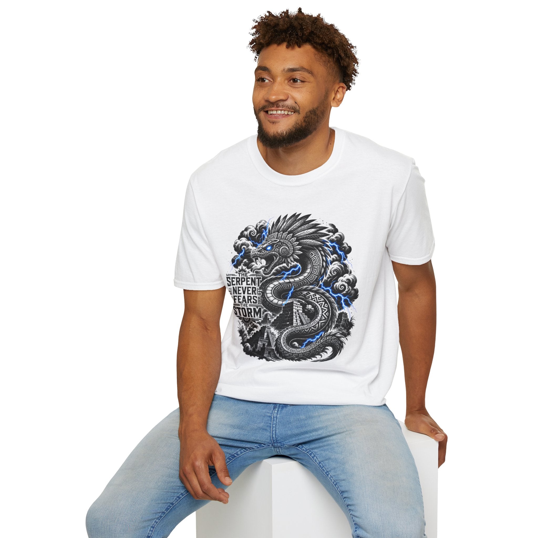 Aztec Serpent T-Shirt — “The Serpent Never Fears the Storm” Graphic Tee