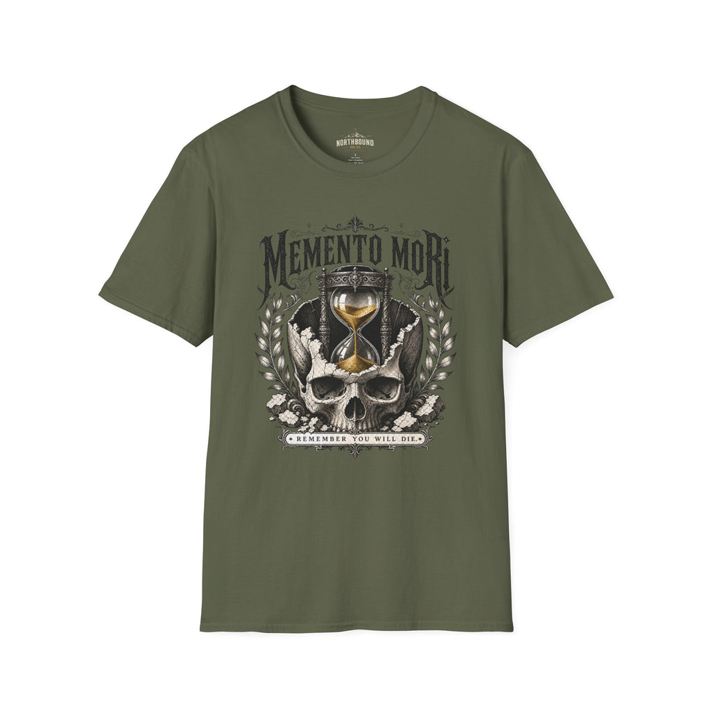 Memento Mori T-Shirt — Vintage Hourglass & Skull Death Awareness Tee