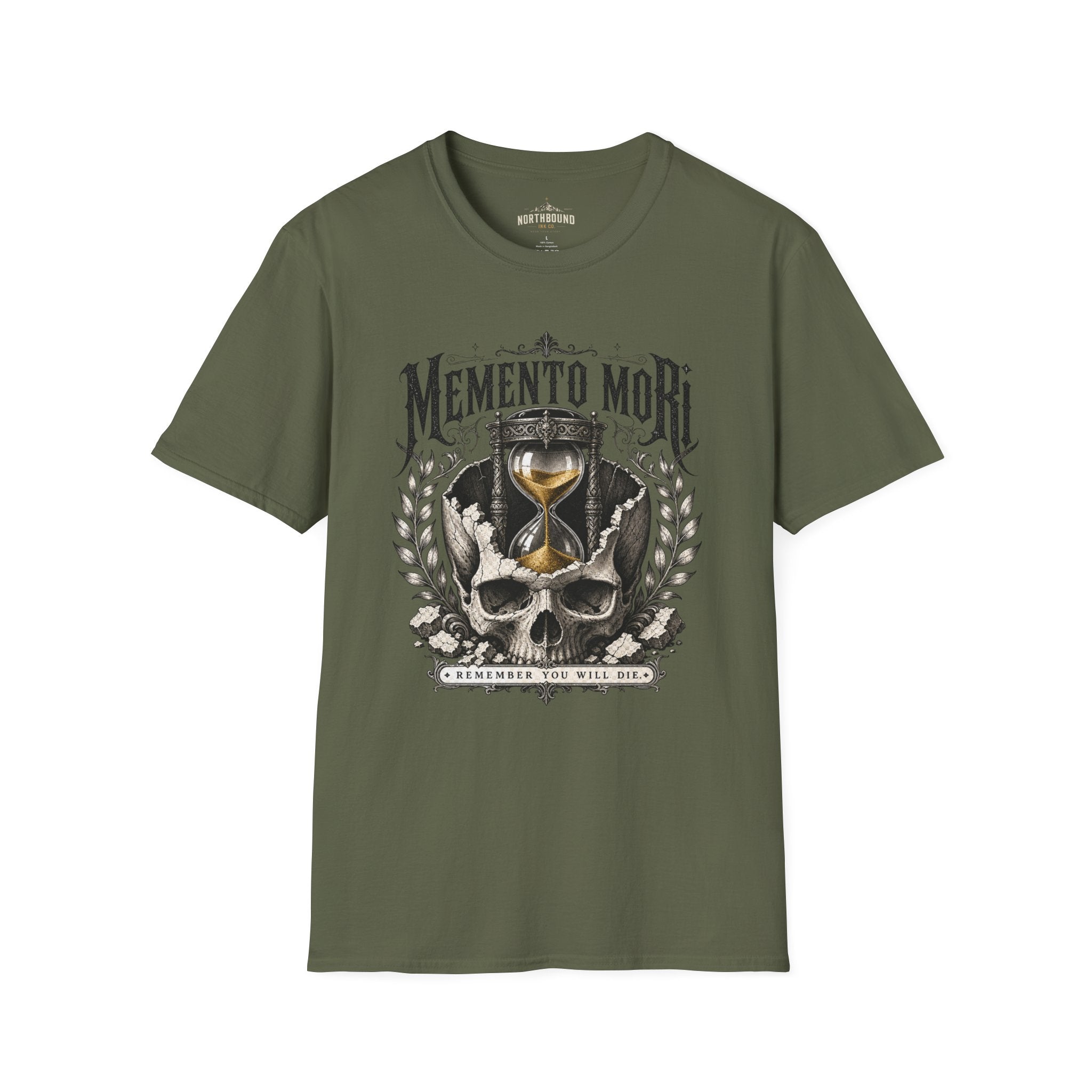 Memento Mori T-Shirt — Vintage Hourglass & Skull Death Awareness Tee