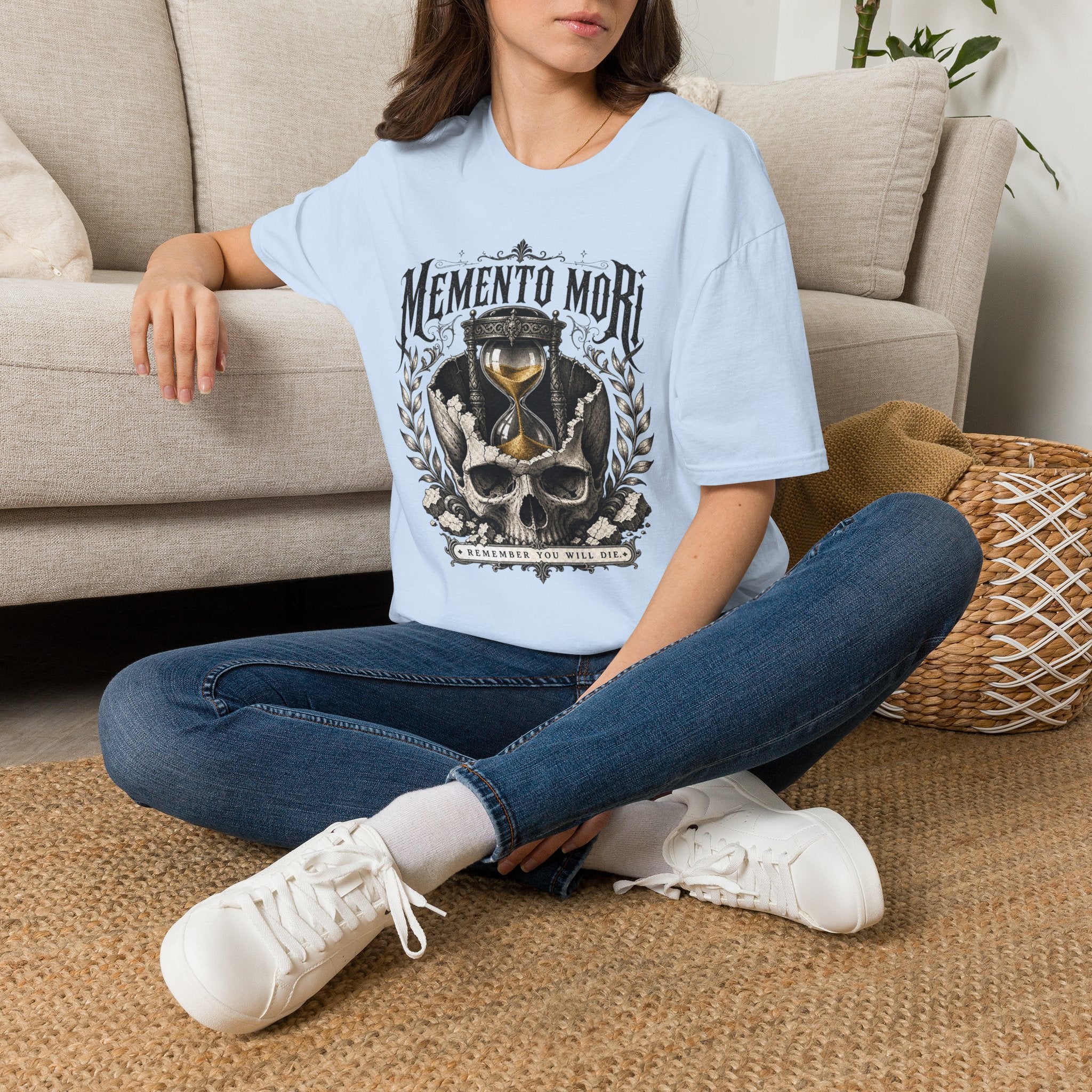 Memento Mori T-Shirt — Vintage Hourglass & Skull Death Awareness Tee