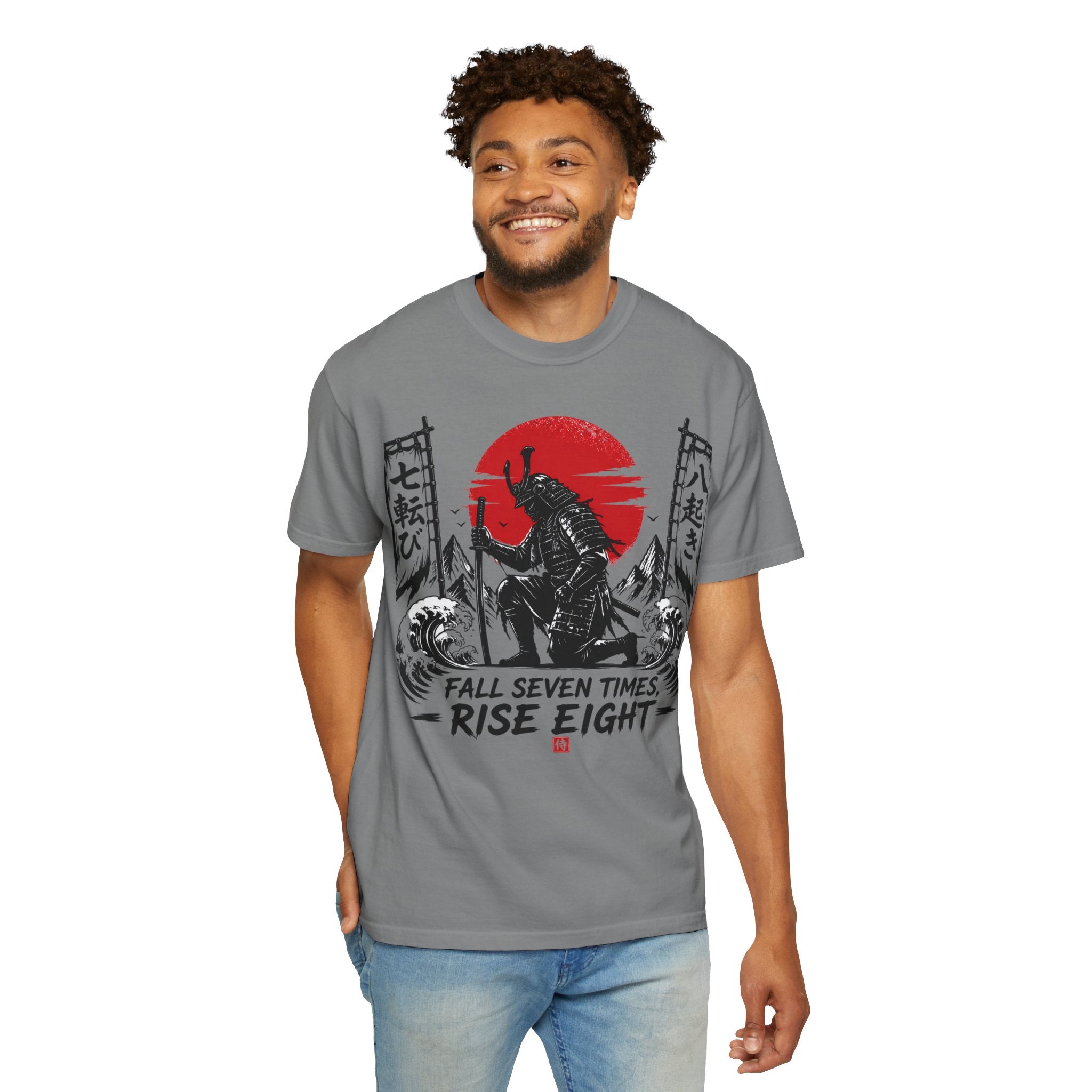 Samurai Rising Graphic T-Shirt — "Fall Seven Times, Rise Eight"