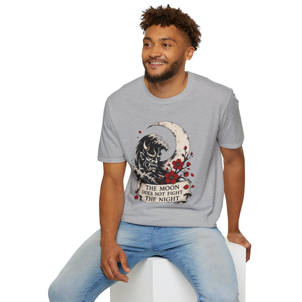 Moon & Wave Graphic T-Shirt — "The Moon Does Not Fight The Night"