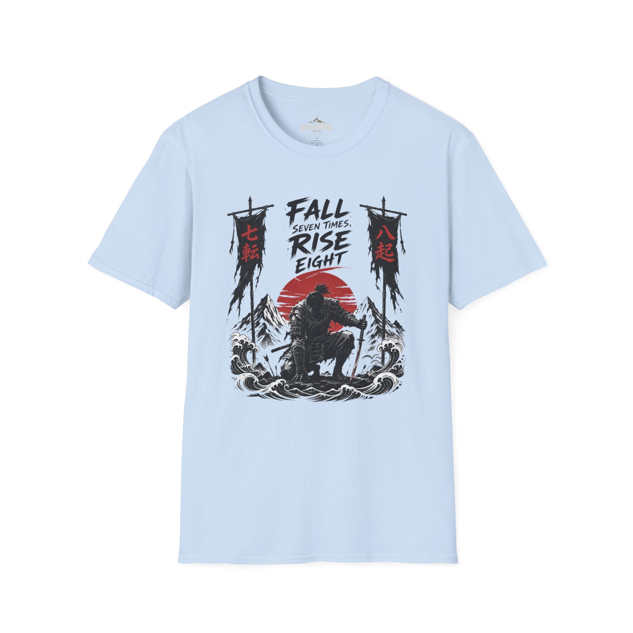 T-Shirt — “Fall Seven Times, Rise Eight” Samurai Graphic Tee