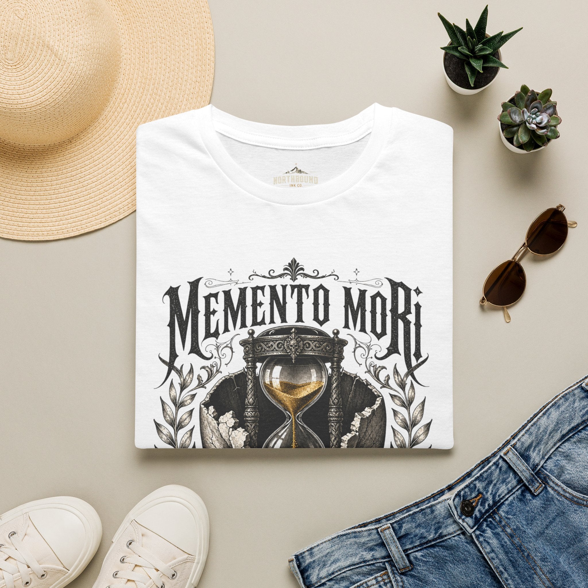 Memento Mori T-Shirt — Vintage Hourglass & Skull Death Awareness Tee