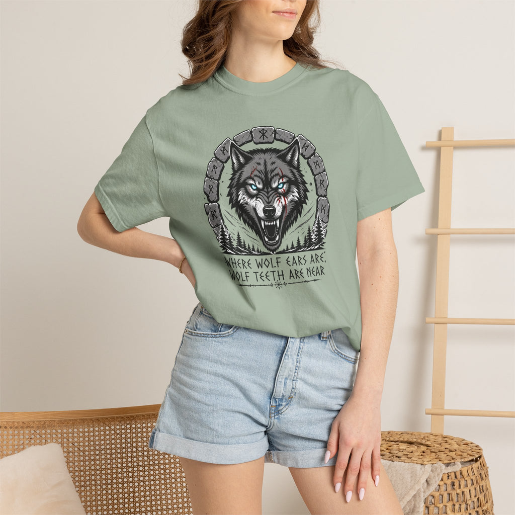 Wolf Head T-Shirt — "Where Wolf Ears Are, Wolf Teeth Are Near" Graphic Tee