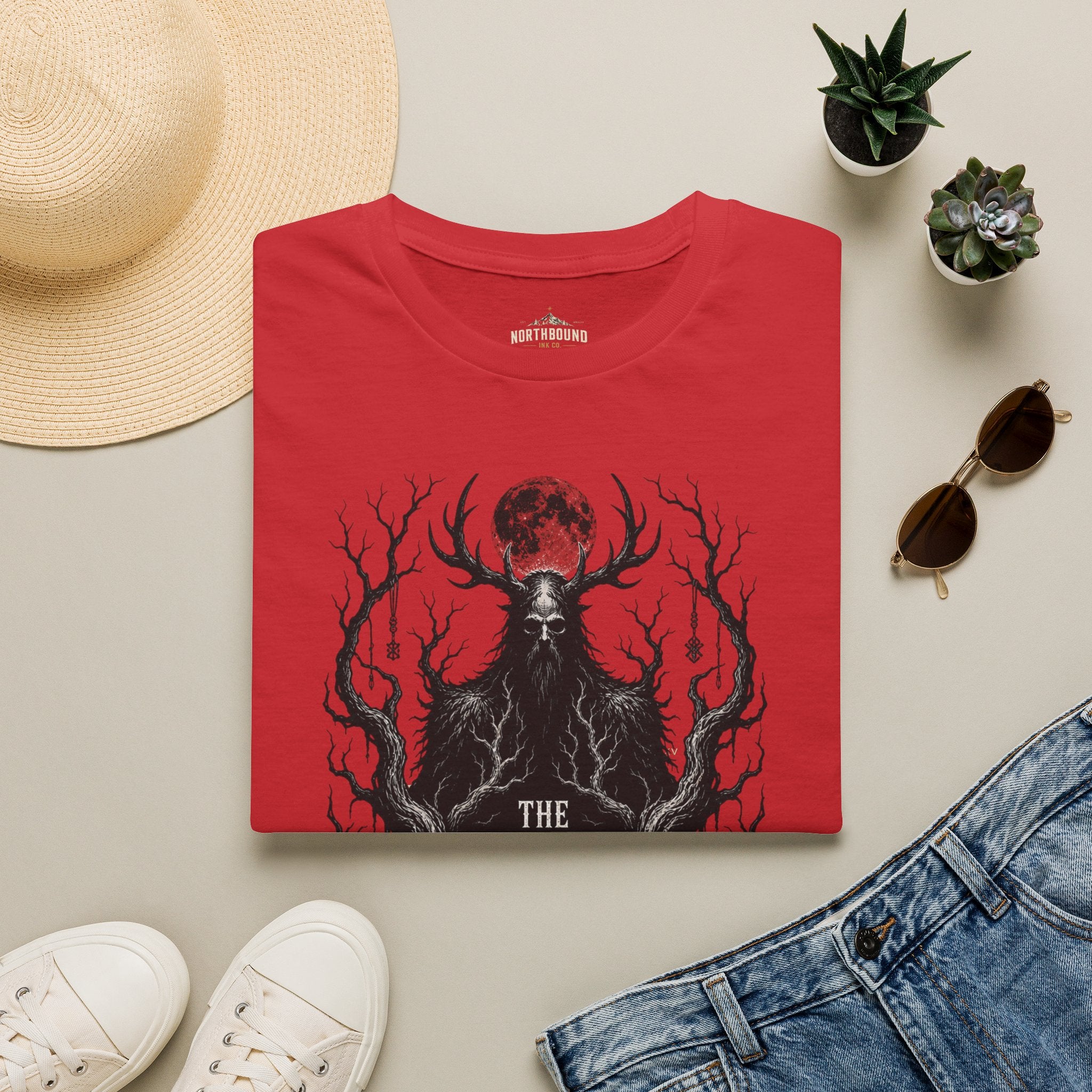 Forest Watcher T-Shirt — 'The Forest Watches' Red Moon Deer Spirit Tee