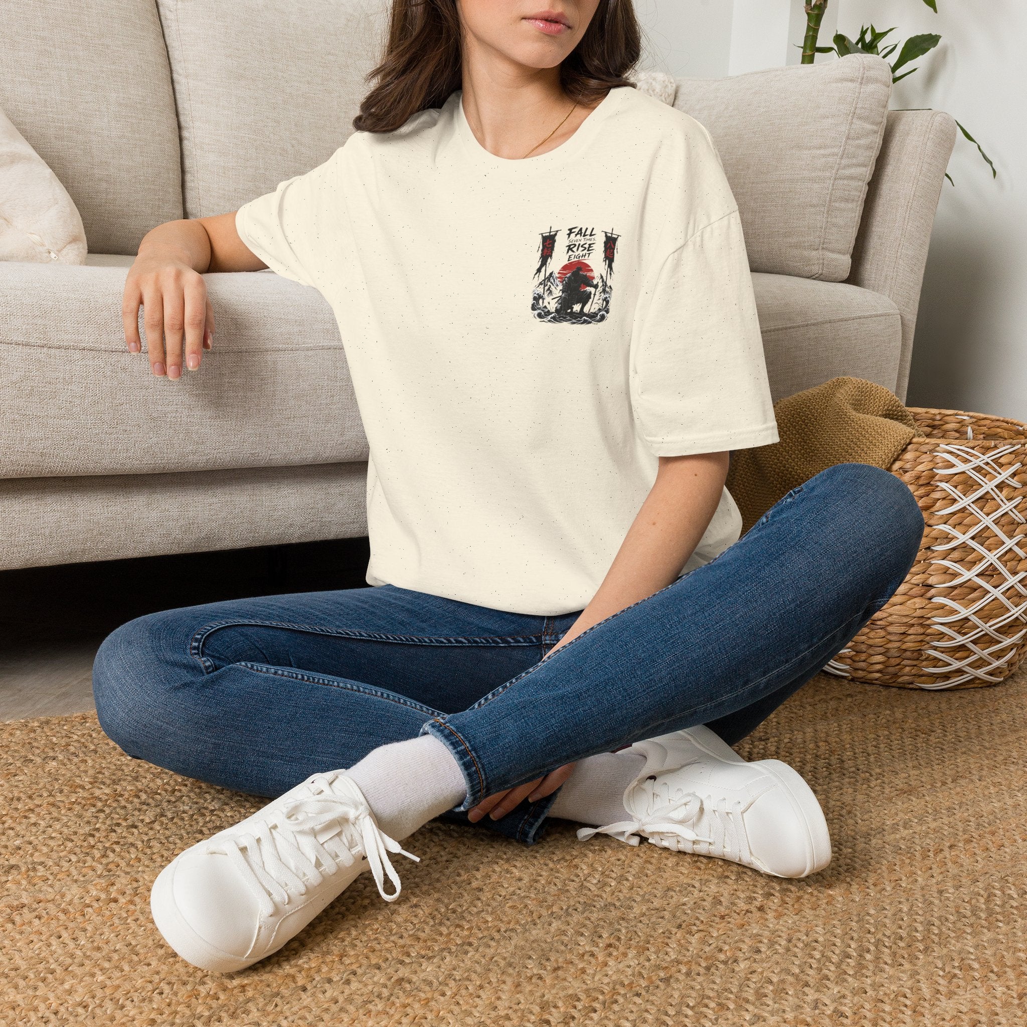 T-Shirt — 'Fall, Rise, Repeat' Samurai Chest Print