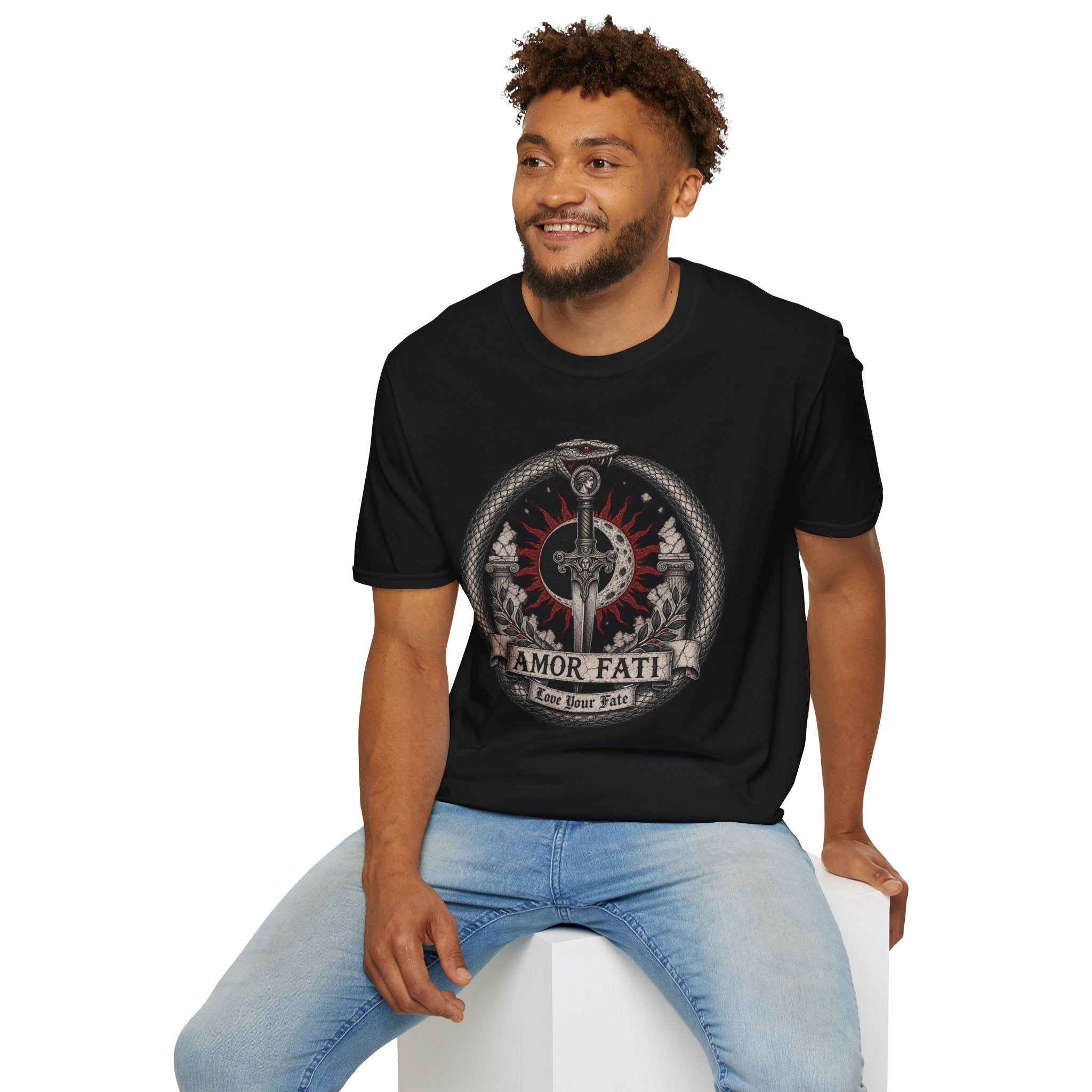 Amor Fati Sword T-Shirt — Sun & Ouroboros Graphic Tee