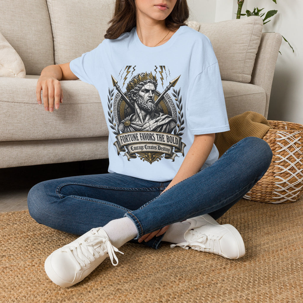 Zeus Lightning T-Shirt — 'Fortune Favors the Bold' Greek God Graphic Tee