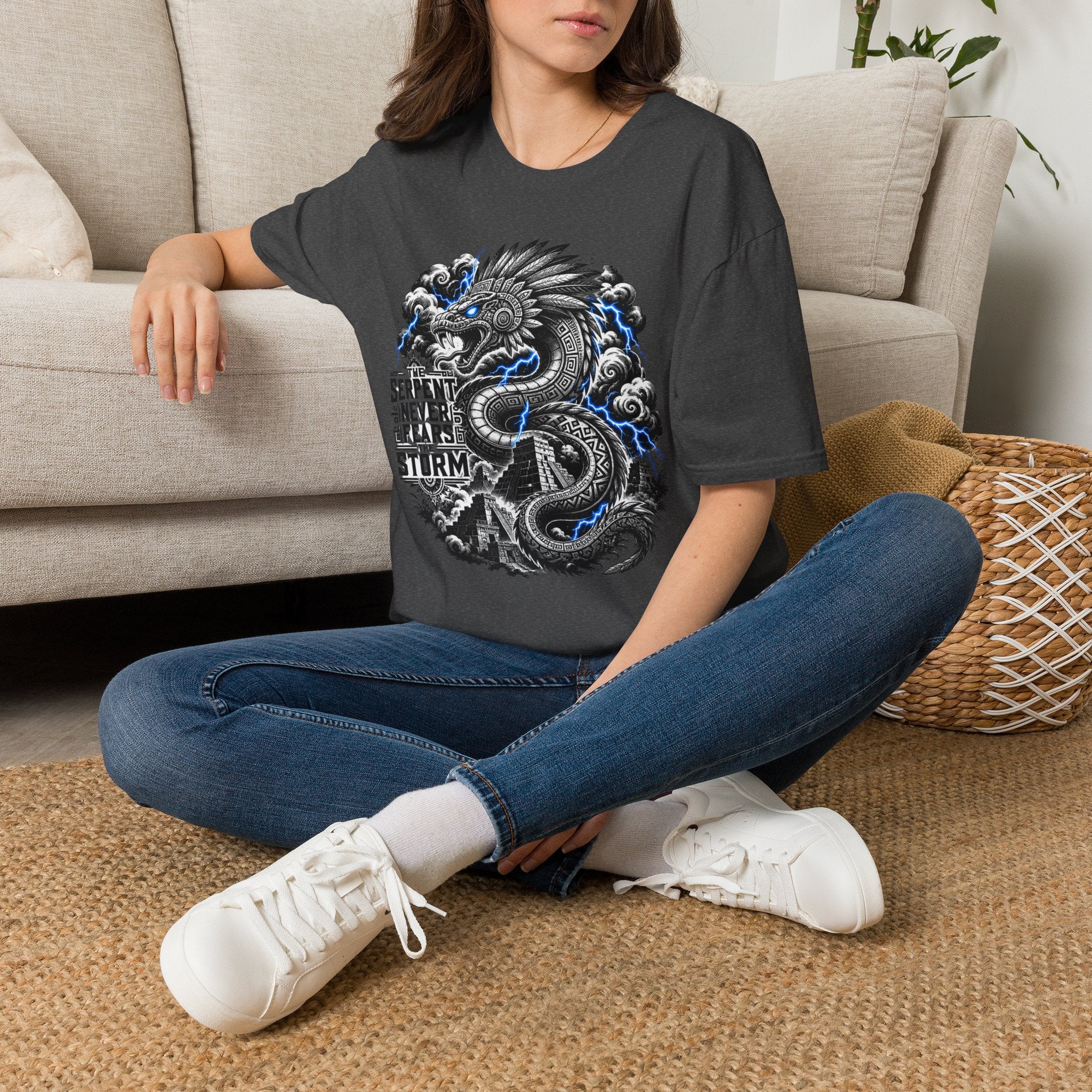 Aztec Serpent T-Shirt — “The Serpent Never Fears the Storm” Graphic Tee