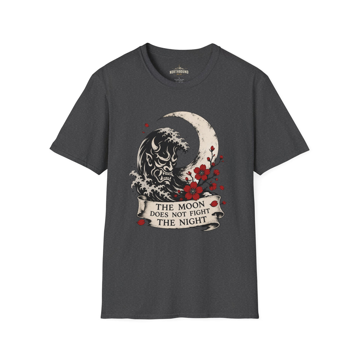 Moon & Wave Graphic T-Shirt — "The Moon Does Not Fight The Night"