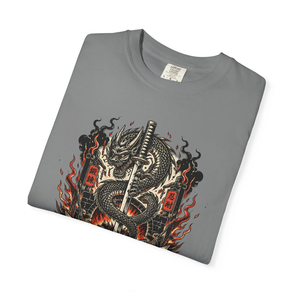 Sword & Flame Graphic T-Shirt — "A Sword Is Polished By Fire"