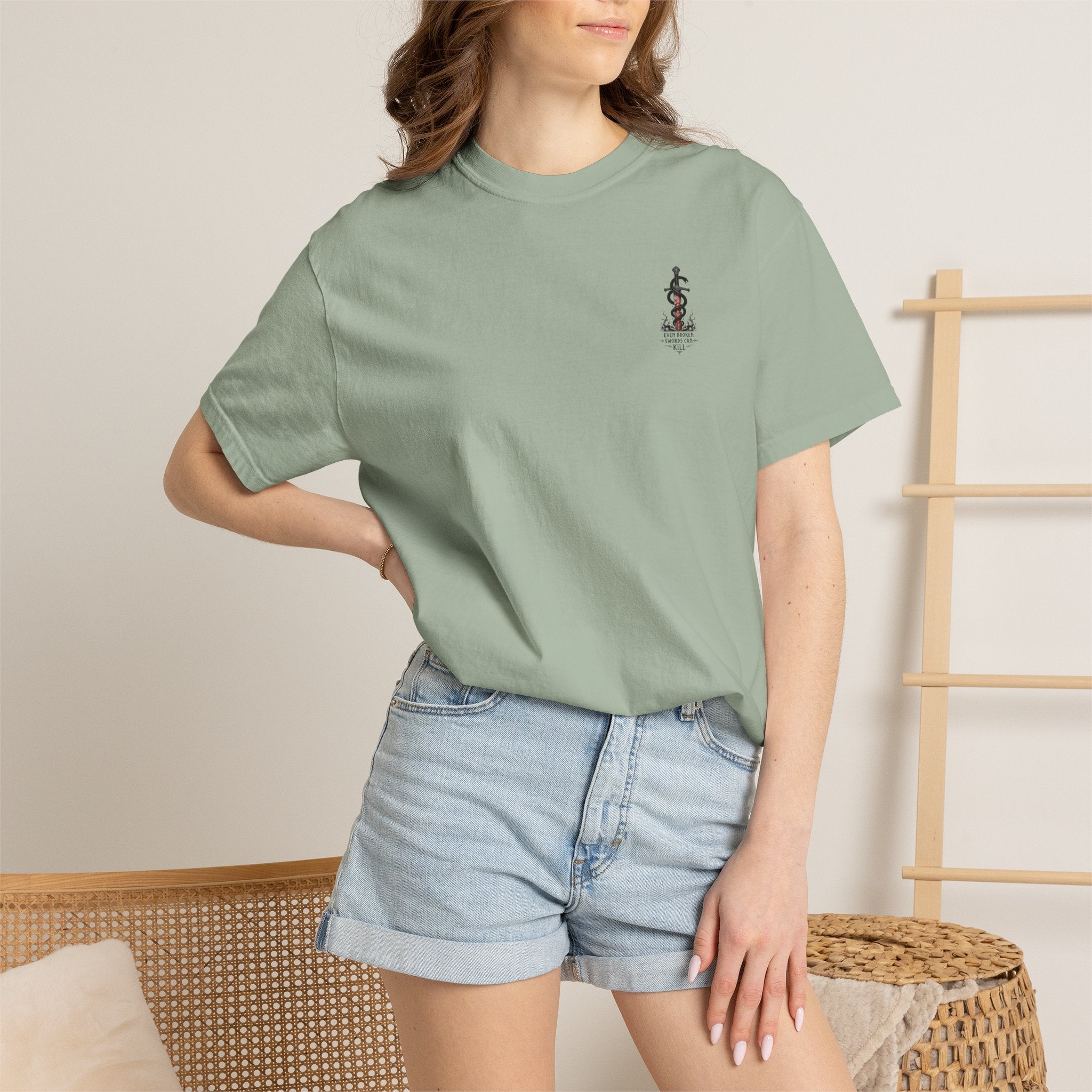 Graphic T-Shirt — 'Even Broken Swords Can Kill' Snake & Sword Back Print