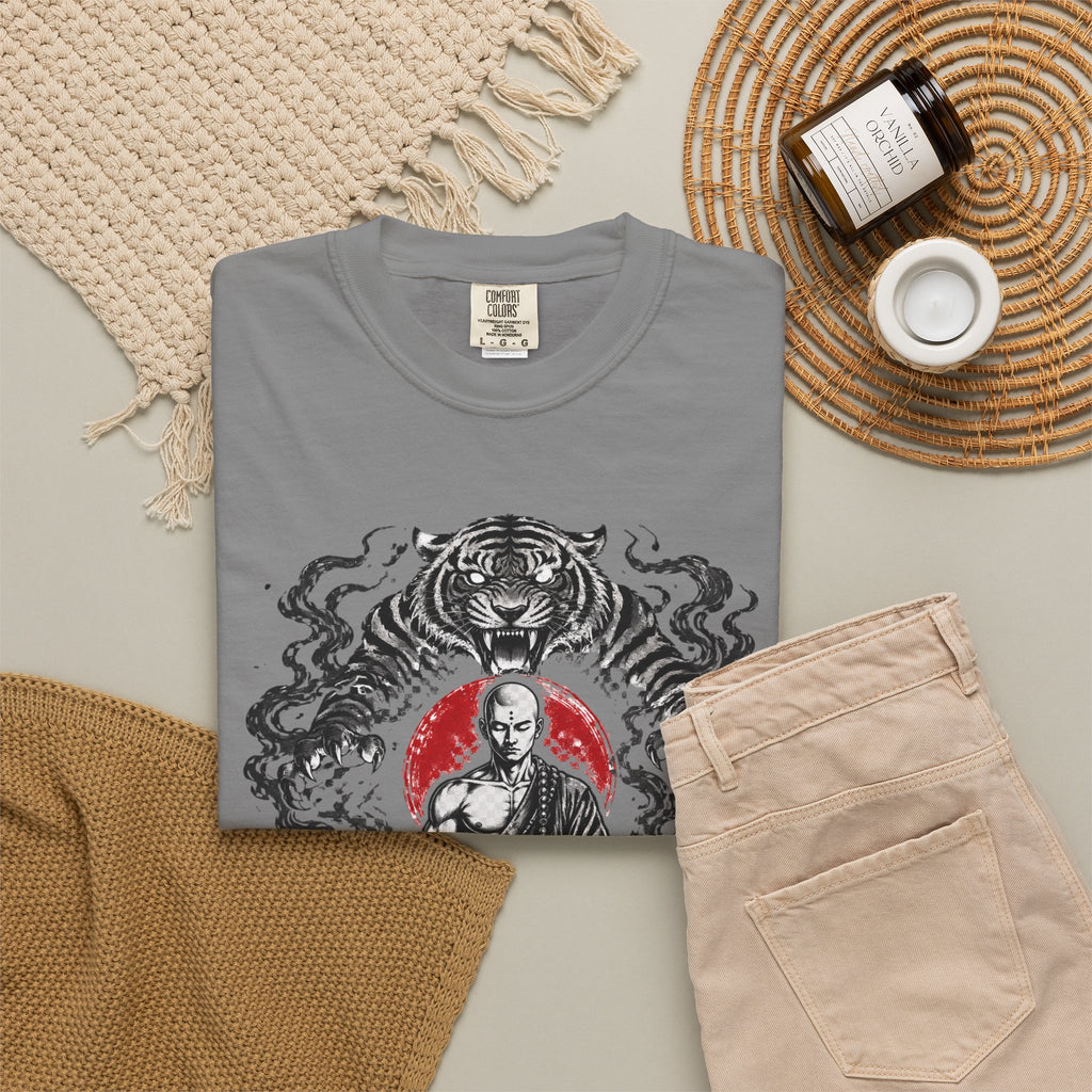 Meditation Tiger T-Shirt — "He Who Masters Himself is Strong" Zen Graphic Tee