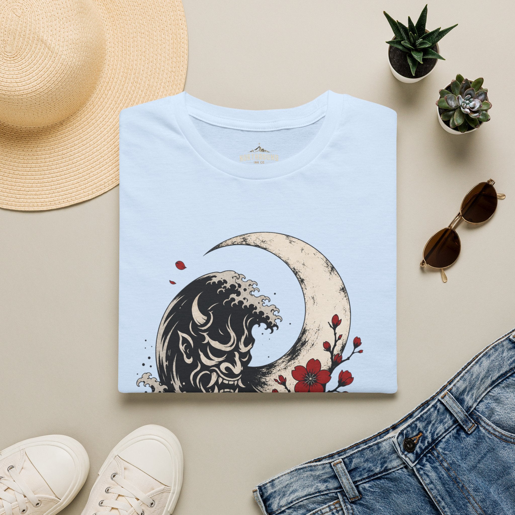Moon & Wave Graphic T-Shirt — “The Moon Does Not Fight The Night” Inspirational Tee