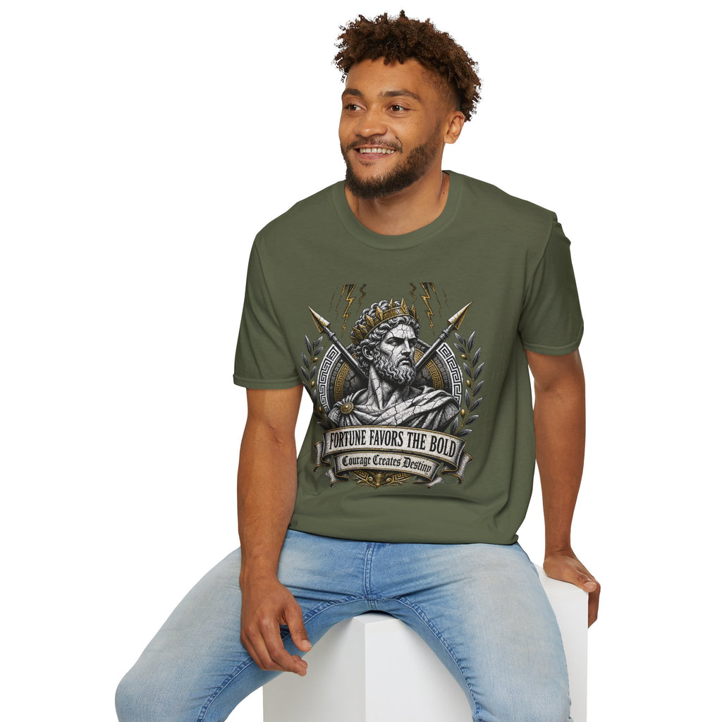 Zeus Lightning T-Shirt — 'Fortune Favors the Bold' Greek God Graphic Tee