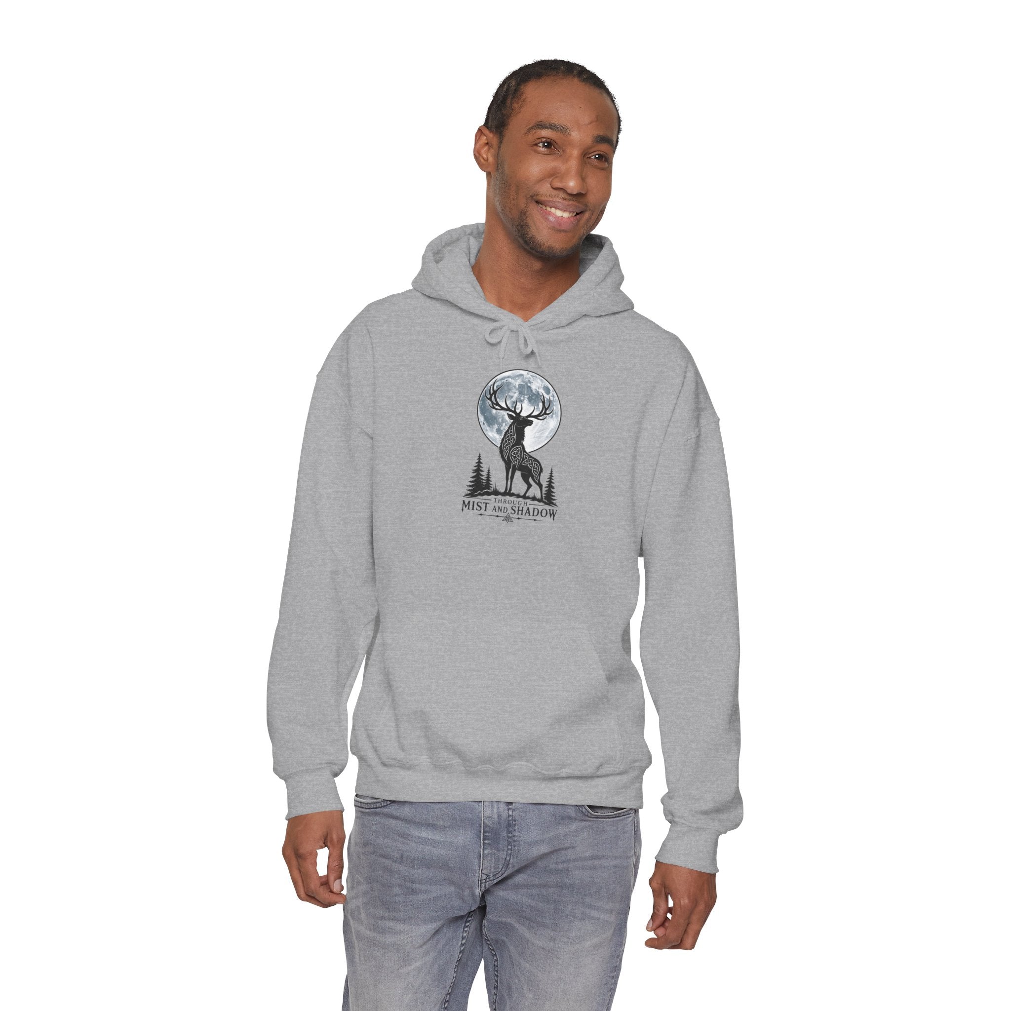 Hoodie – 'Mist and Shadow' Elk Moon Graphic Hooded Sweatshirt