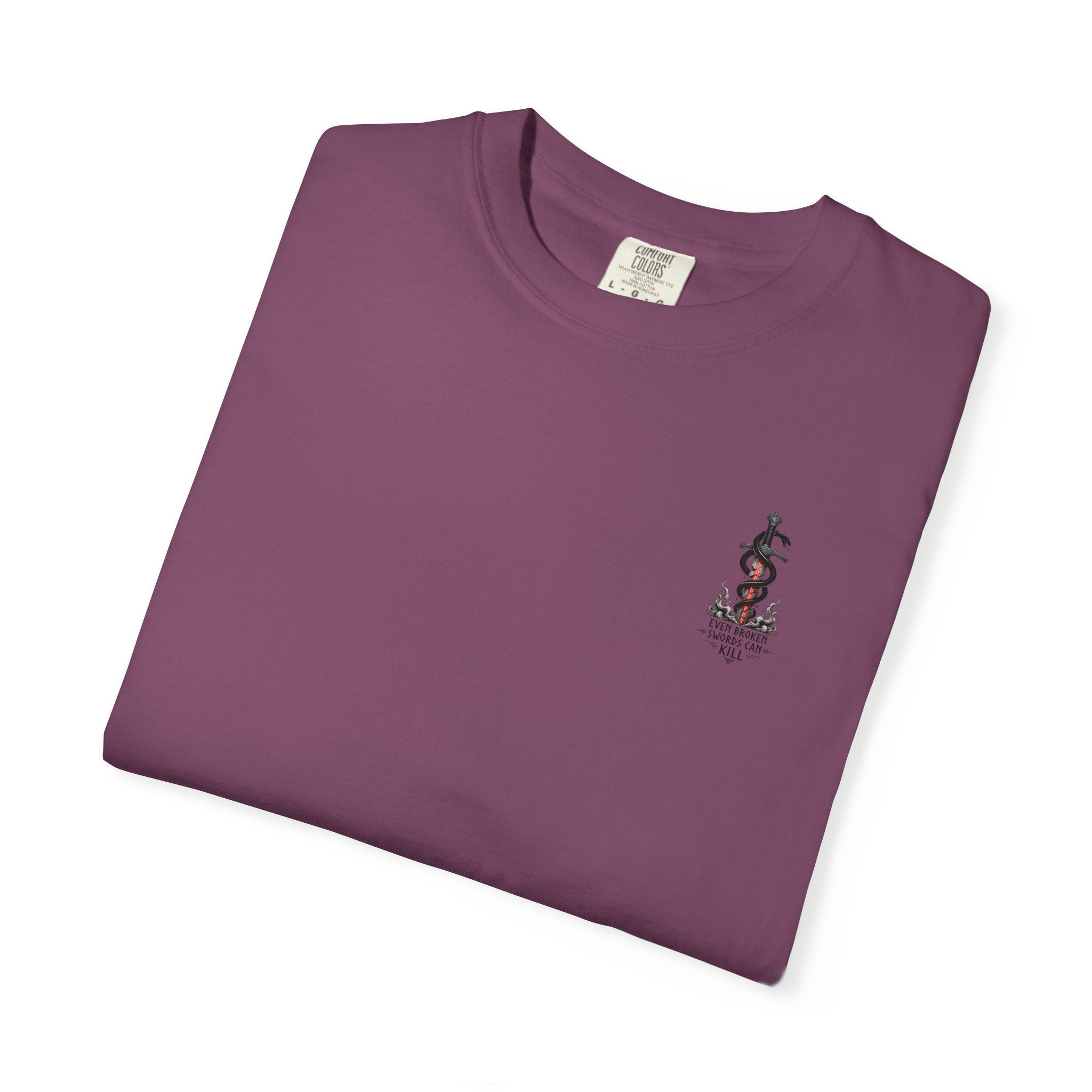 Graphic T-Shirt — 'Even Broken Swords Can Kill' Snake & Sword Back Print