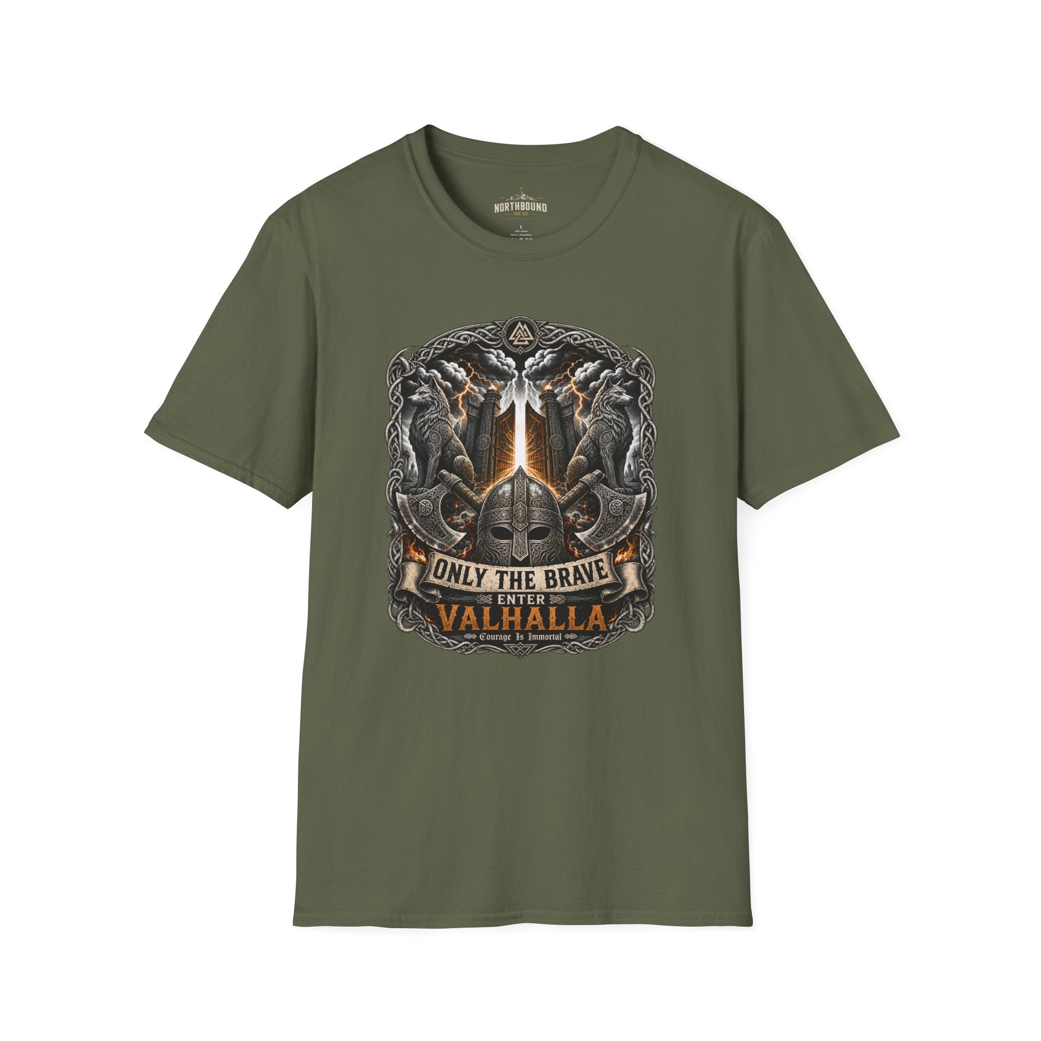 Valhalla T-Shirt — "Only The Brave" Viking Shield Tee