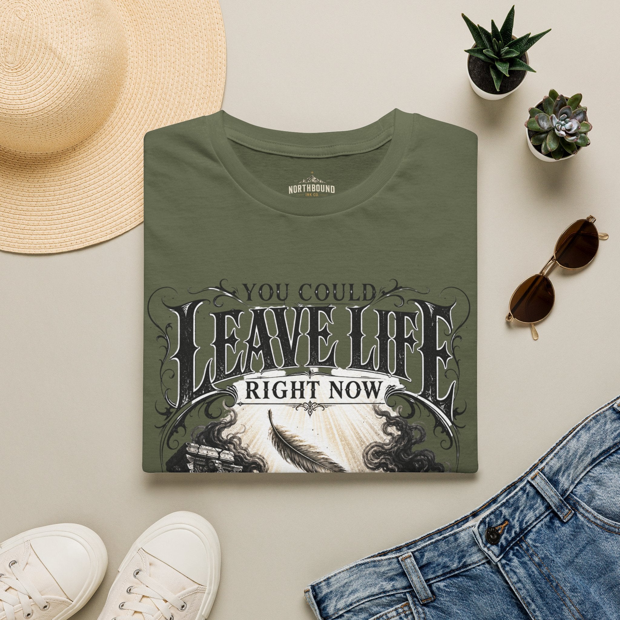 T-Shirt — "You Could Leave Life Right Now" Gothic Skull Graphic