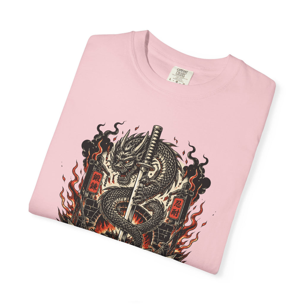 Sword & Flame Graphic T-Shirt — "A Sword Is Polished By Fire"