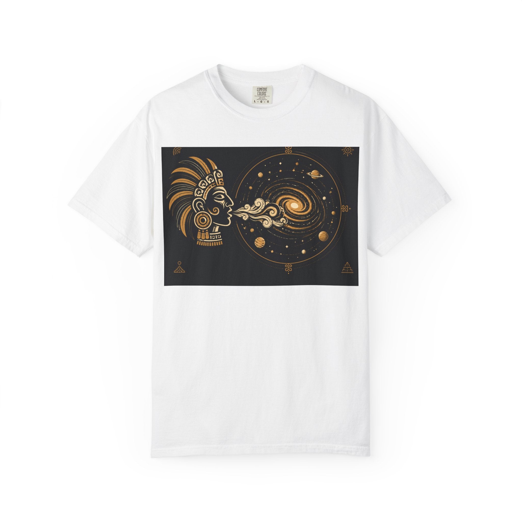 Cosmic Aztec Breath T-Shirt — Golden Galaxy Illustration