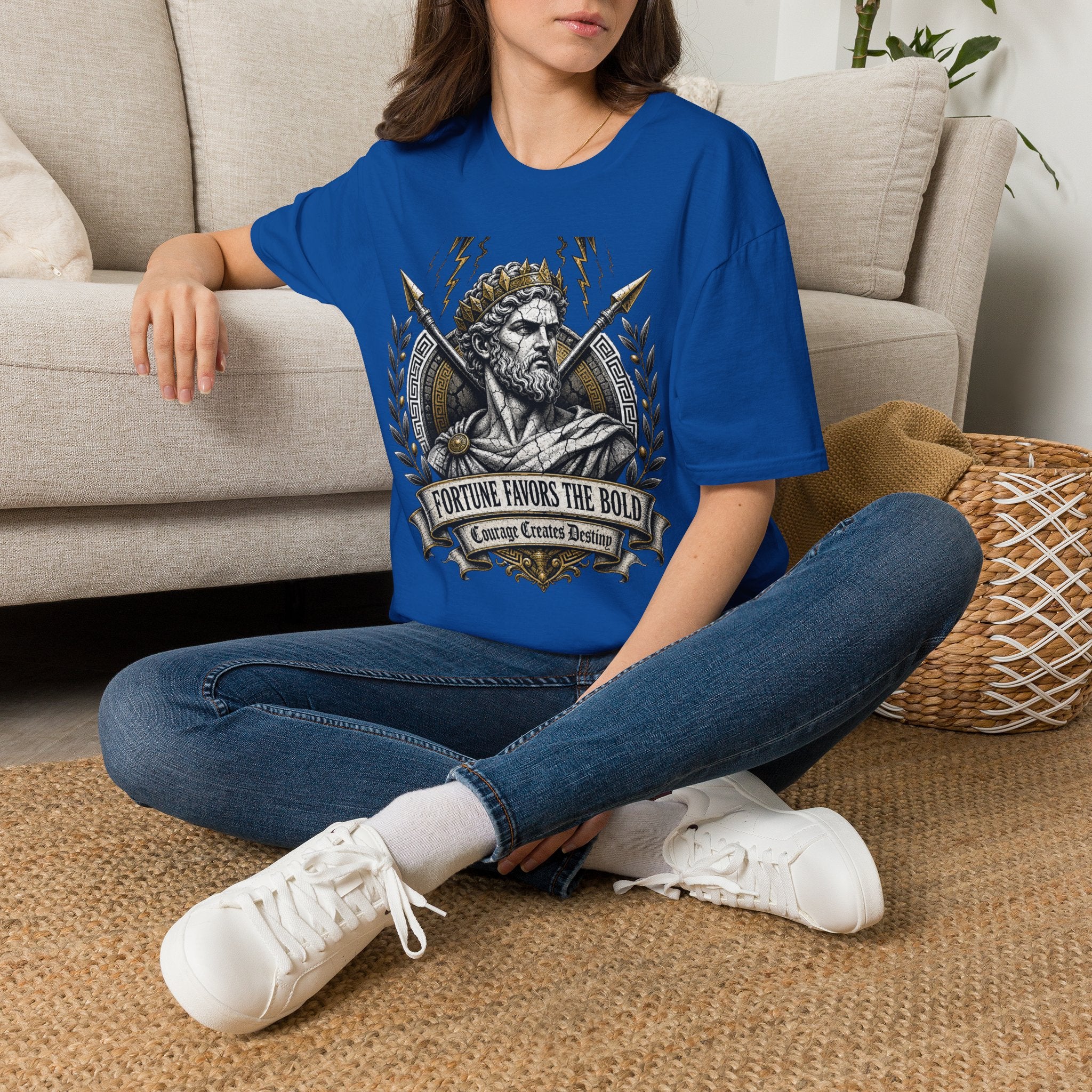 Zeus Lightning T-Shirt — 'Fortune Favors the Bold' Greek God Graphic Tee