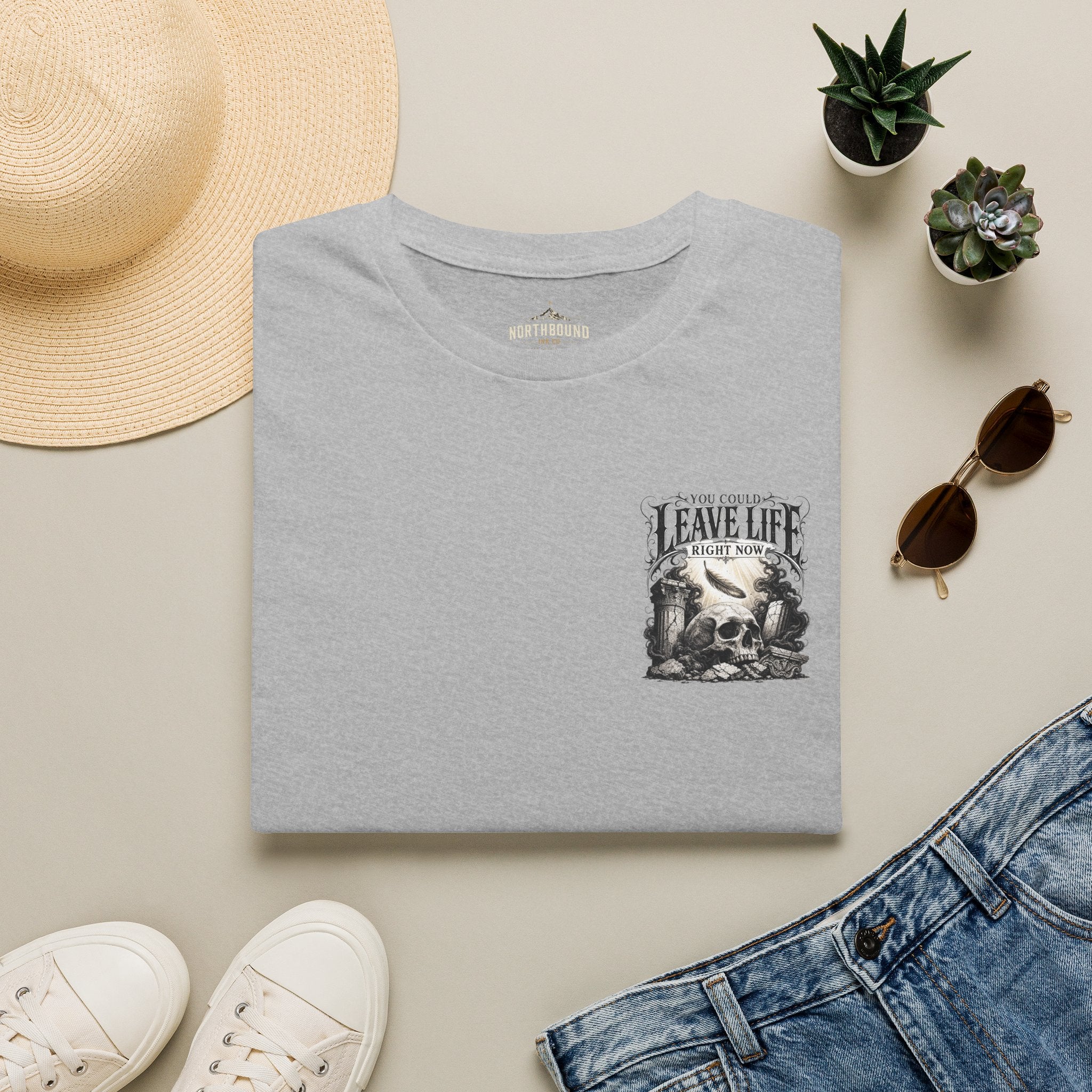 Skull & Mountains T-Shirt — "Leave Life" Adventure Graphic Tee
