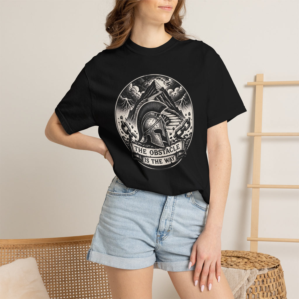 Spartan Helmet T‑Shirt — "The Obstacle Is The Way" Motivational Tee
