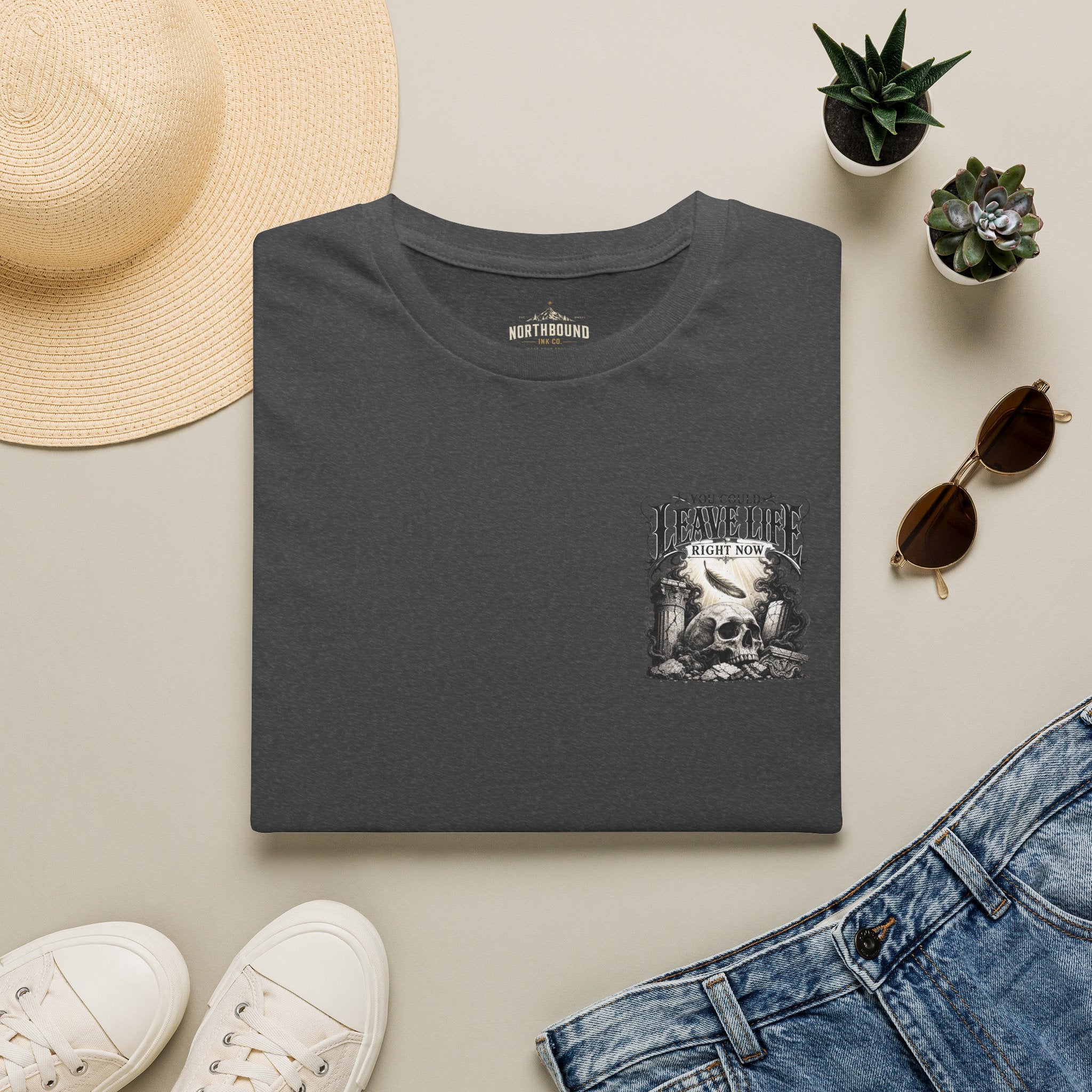 Skull & Mountains T-Shirt — "Leave Life" Adventure Graphic Tee
