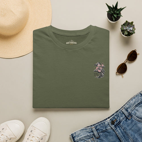 Floral Pocket Cat T‑Shirt — Petite Cherry Blossom Kitten Graphic