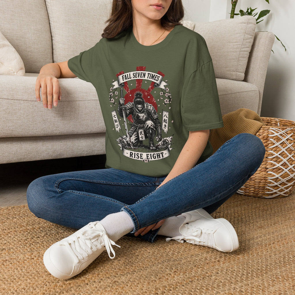 T-Shirt — “Fall Seven Times, Rise Eight” Samurai Graphic Tee