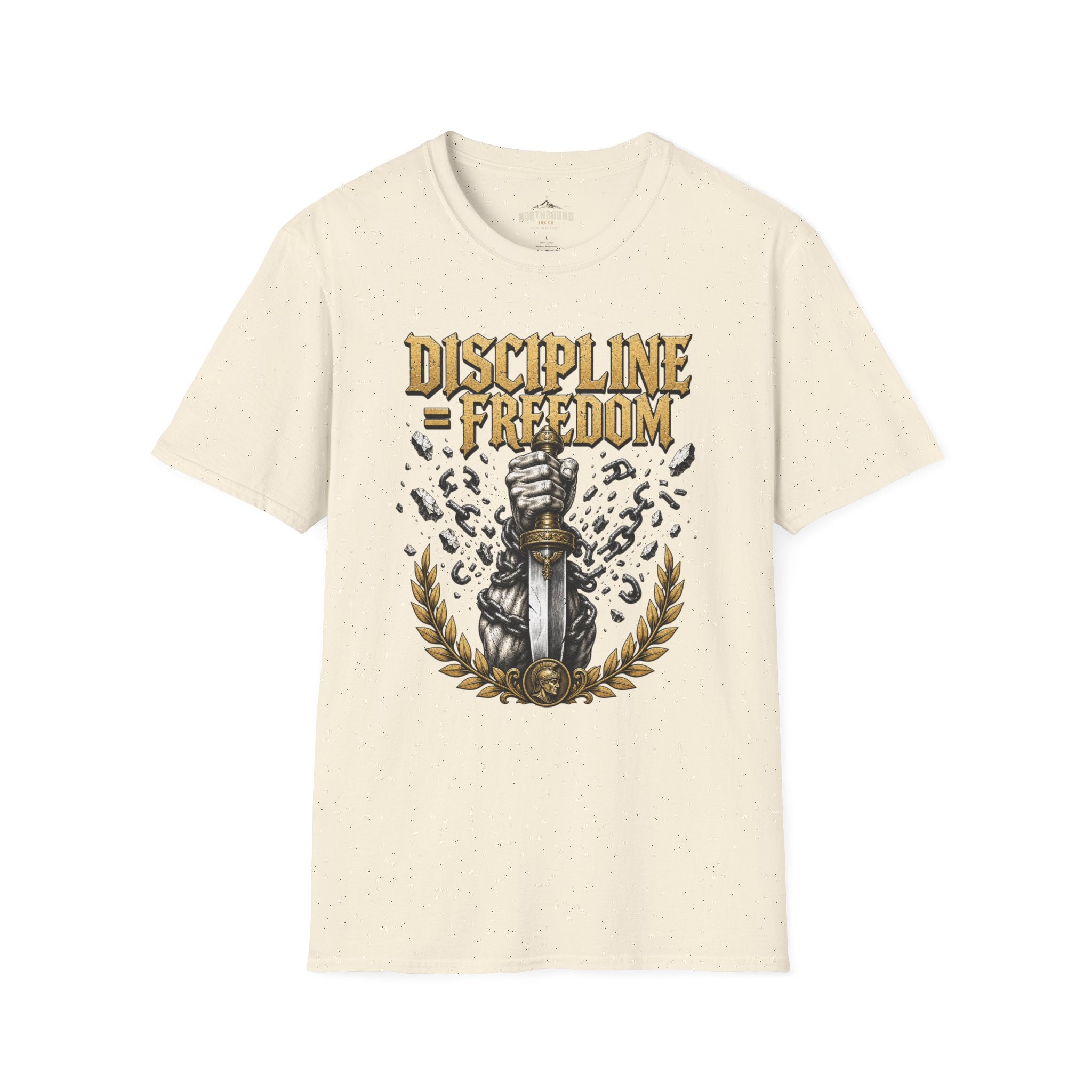 Discipline = Freedom T-Shirt — Motivational Sword & Fist Design