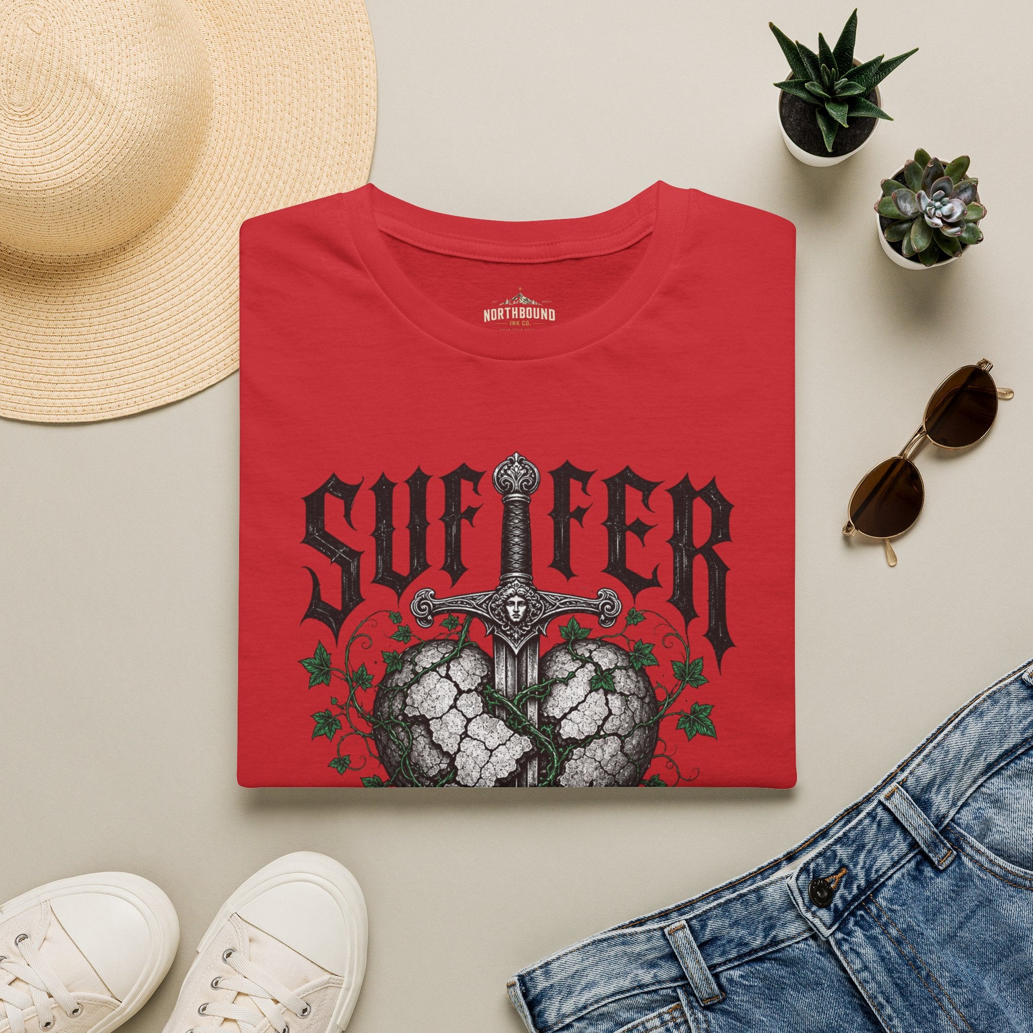 Suffer Well T-Shirt — Gothic Heart Sword Graphic Tee