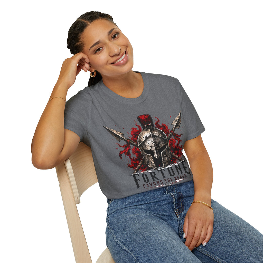 Warrior Helmet T-Shirt — "Fortune Favors the Brave" Spartan Helmet Graphic Tee