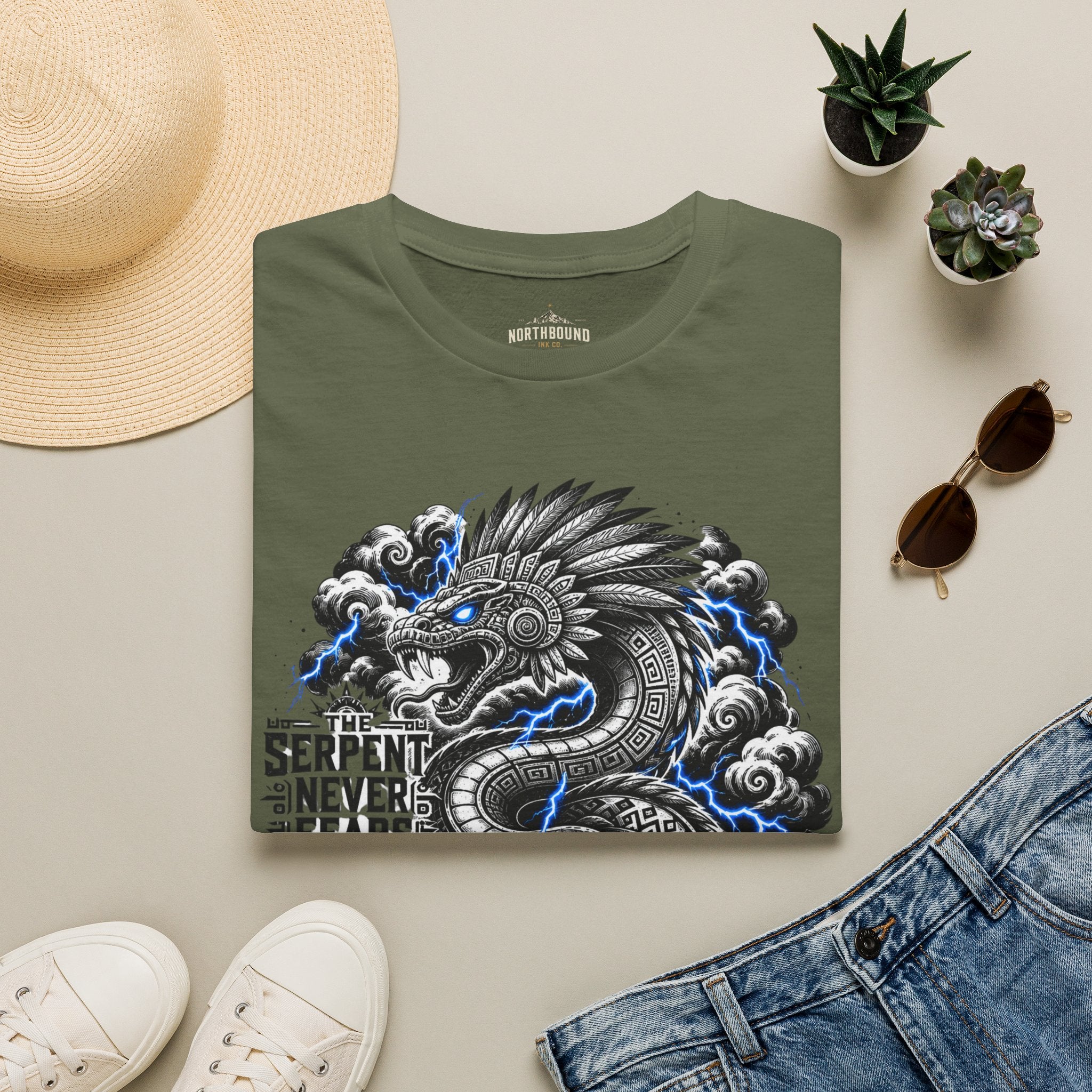 Aztec Serpent T-Shirt — “The Serpent Never Fears the Storm” Graphic Tee